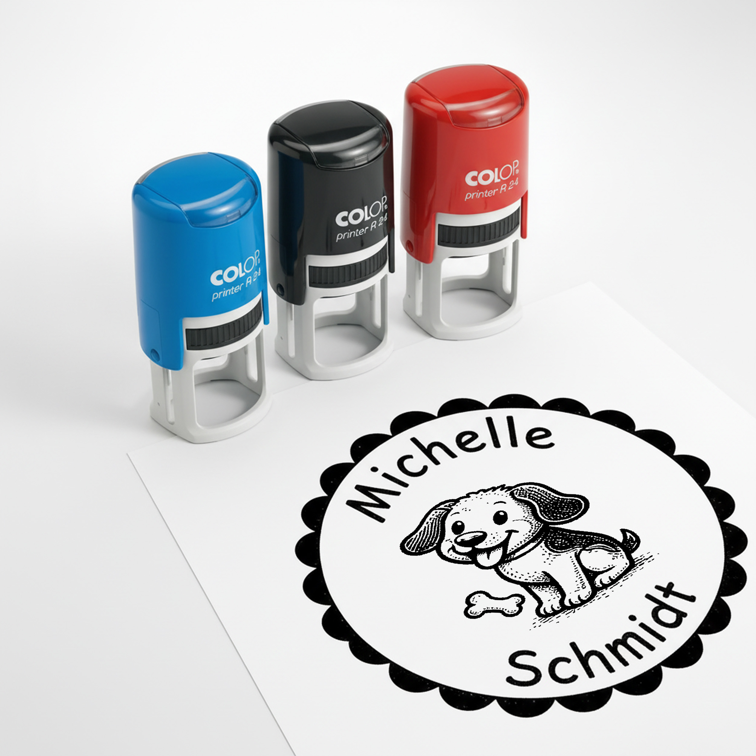 Kinder Namensstempel Hund personalisiert – 24mm – Namensstempel für Schule & Grundschule – Geschenk Schulanfang Einschulung