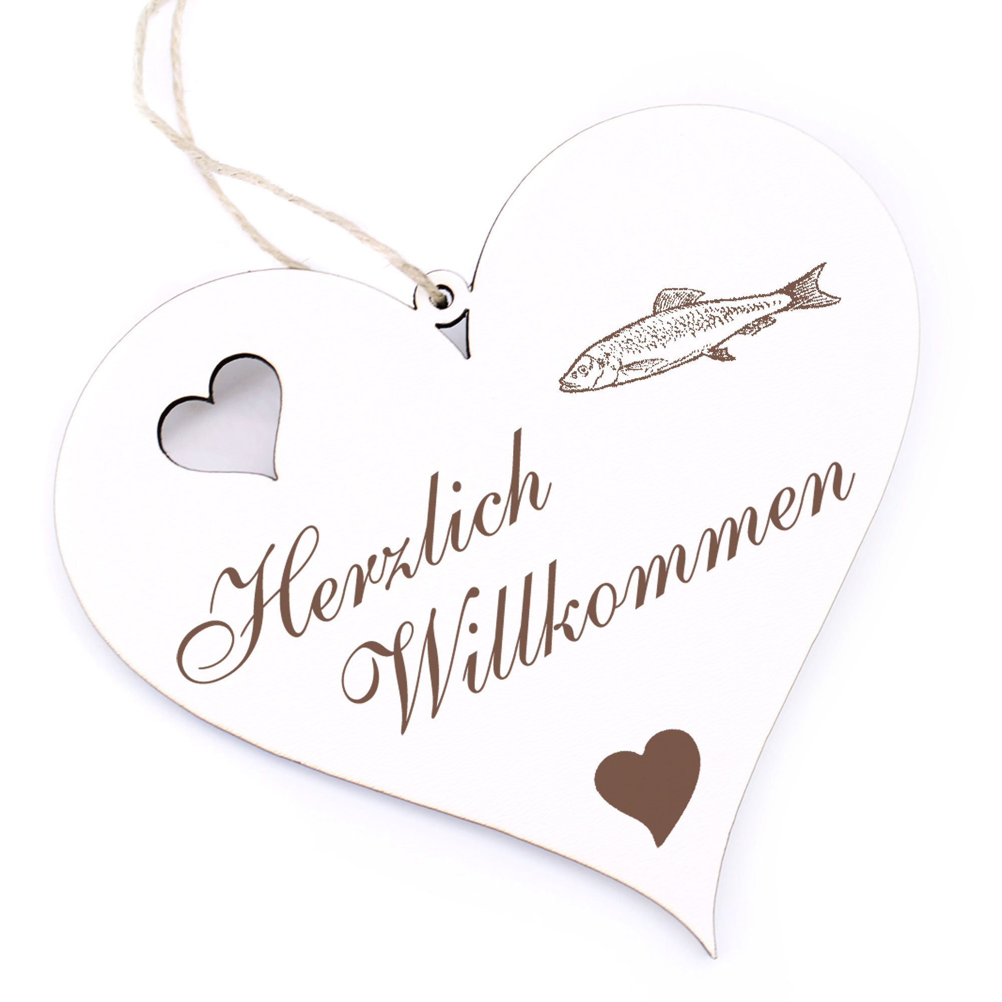 Herzlich Willkommen Schild - Hering - Deko Herz Holz