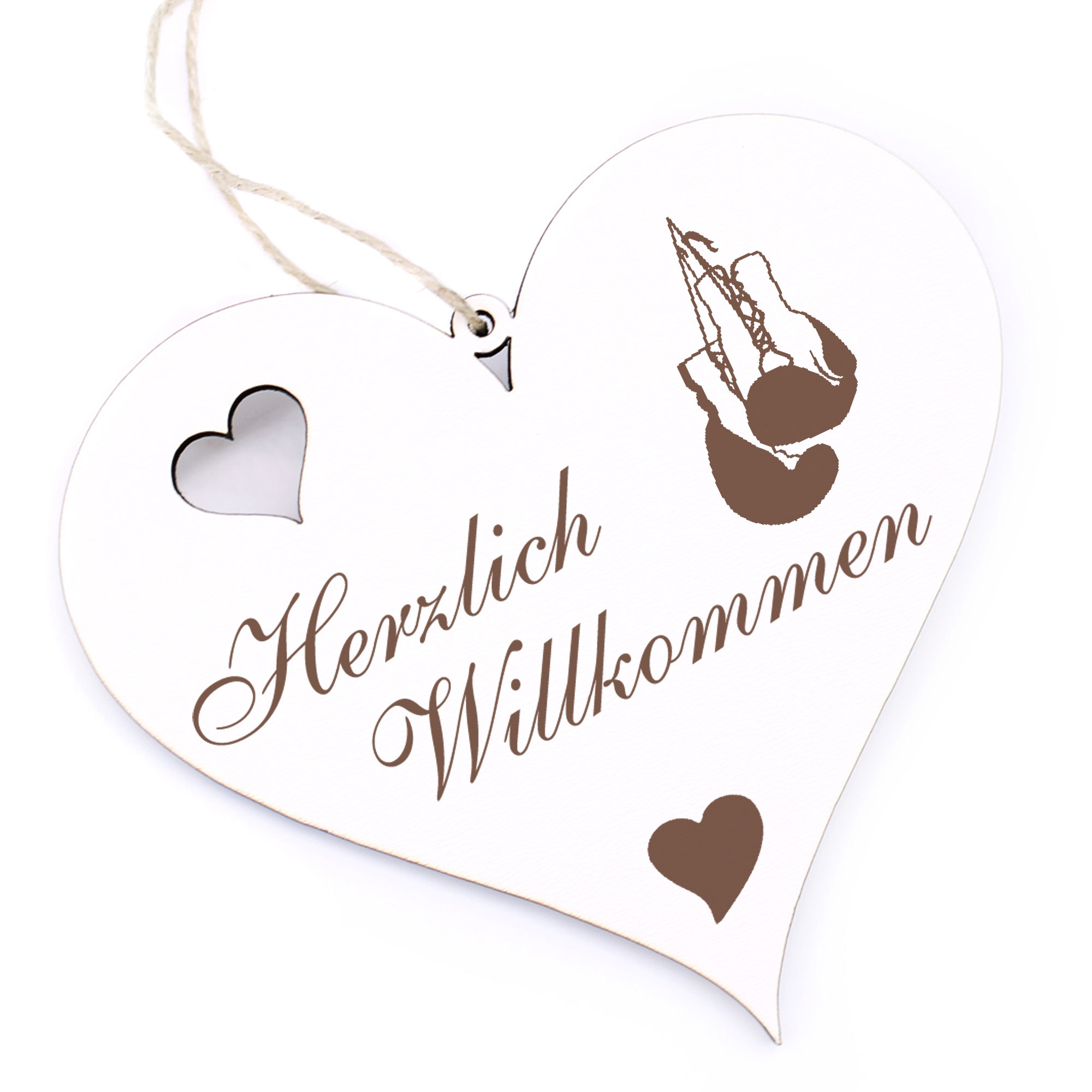 Herzlich Willkommen Schild - Boxhandschuhe - Deko Herz Holz