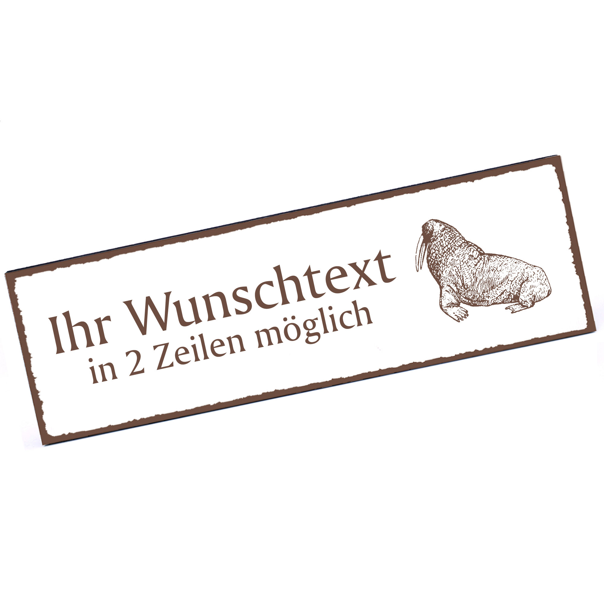 Türschild sitzendes Walross  Namensschild personalisiert mit Gravur - 150mm x 50mm - selbstklebend