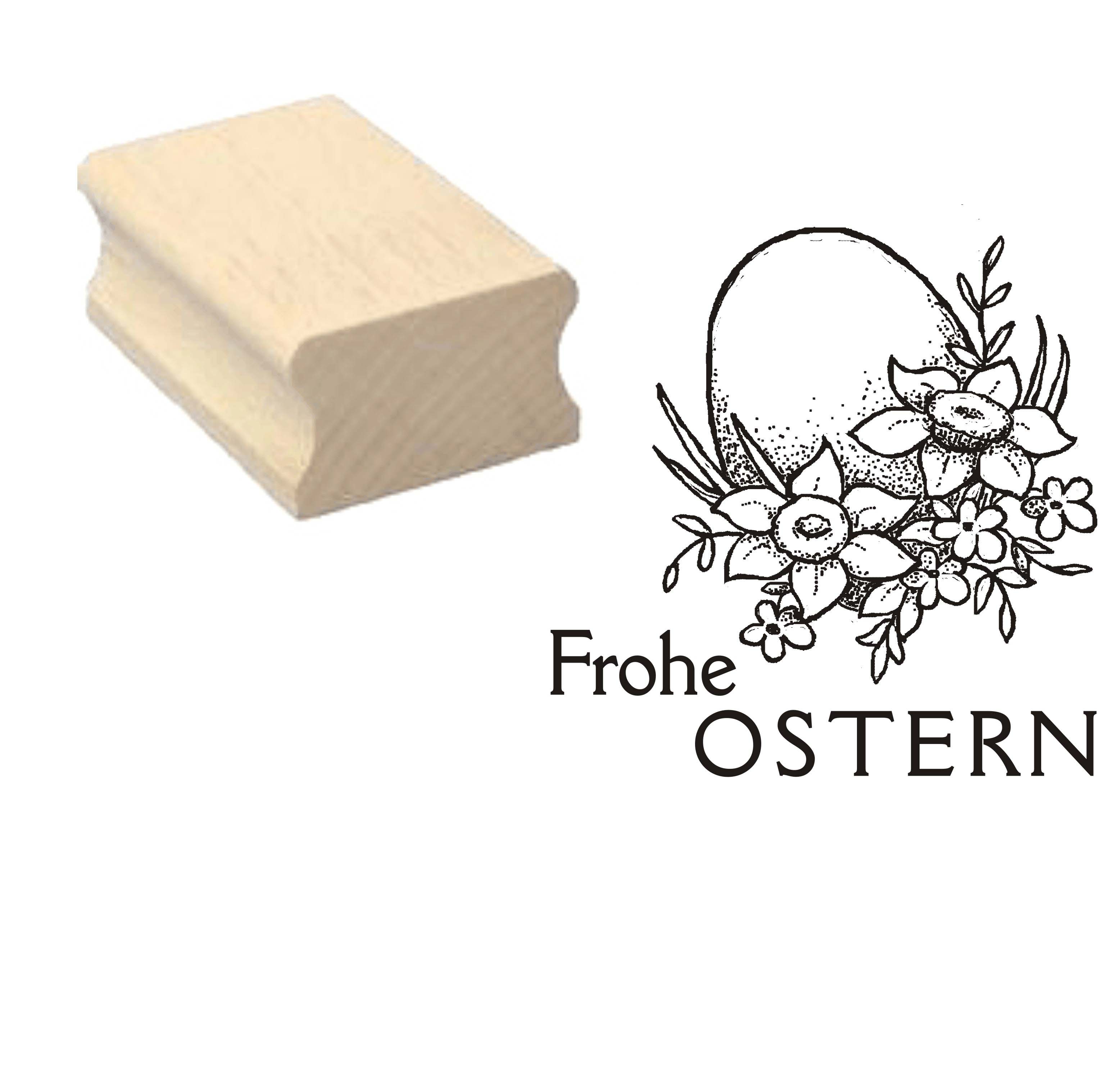 Stempel « FROHE OSTERN 02 » mit Motiv Osterei Blumen - ca. 40 x 40 mm