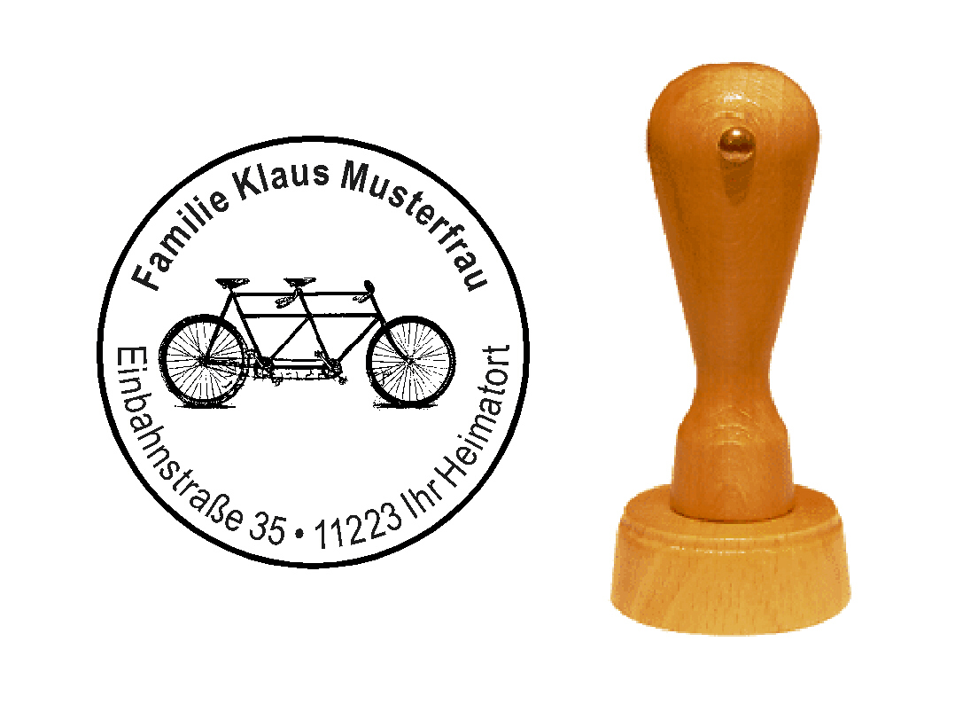 « Tandem » Holzstempel mit persönlichem Wunschtext