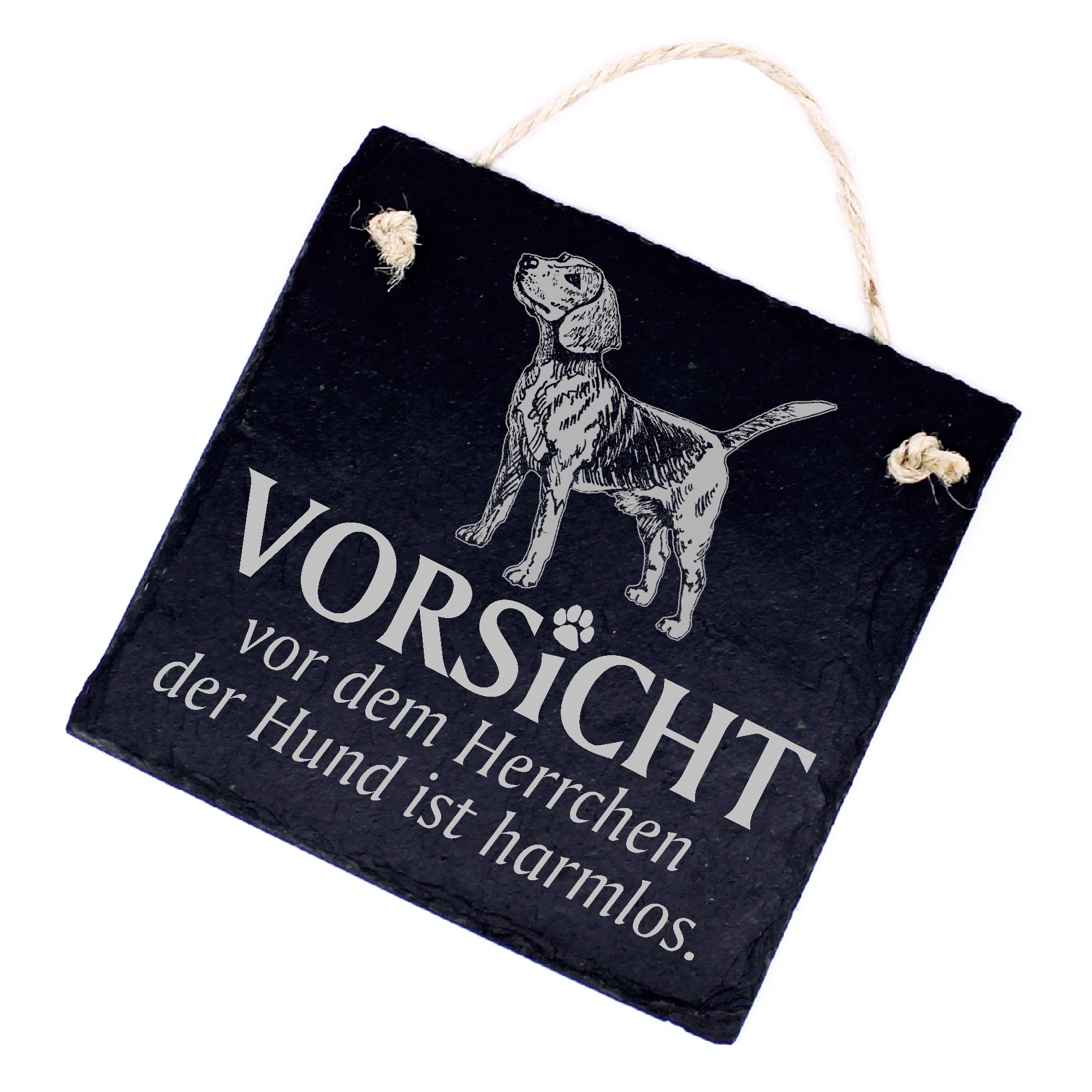 Hundeschild Beagle Schild aus Schiefer - Vorsicht vor dem Herrchen - 11cm x 11cm