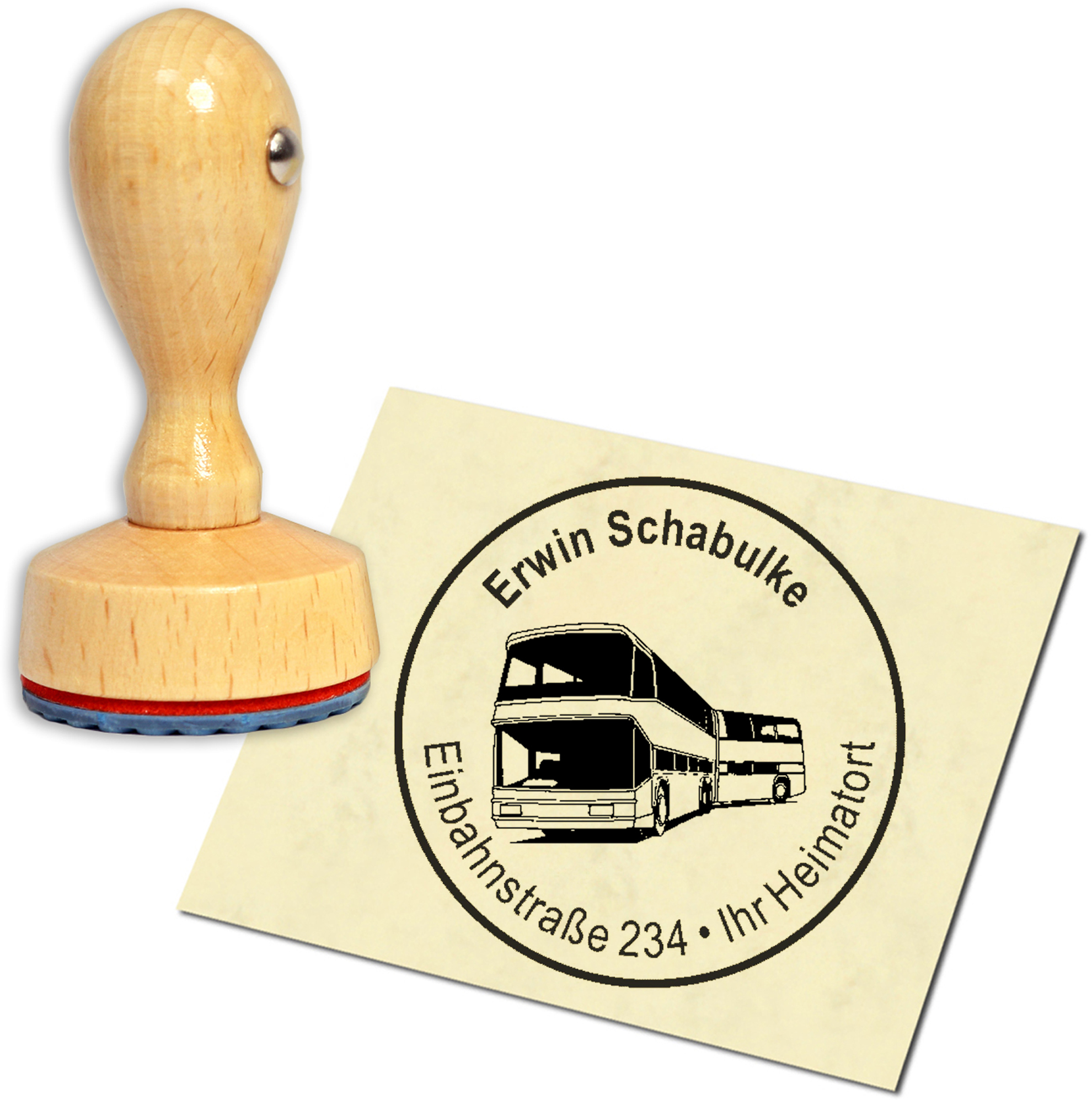 Stempel Adressstempel Holzstempel - Schlenkibus - rund 40mm