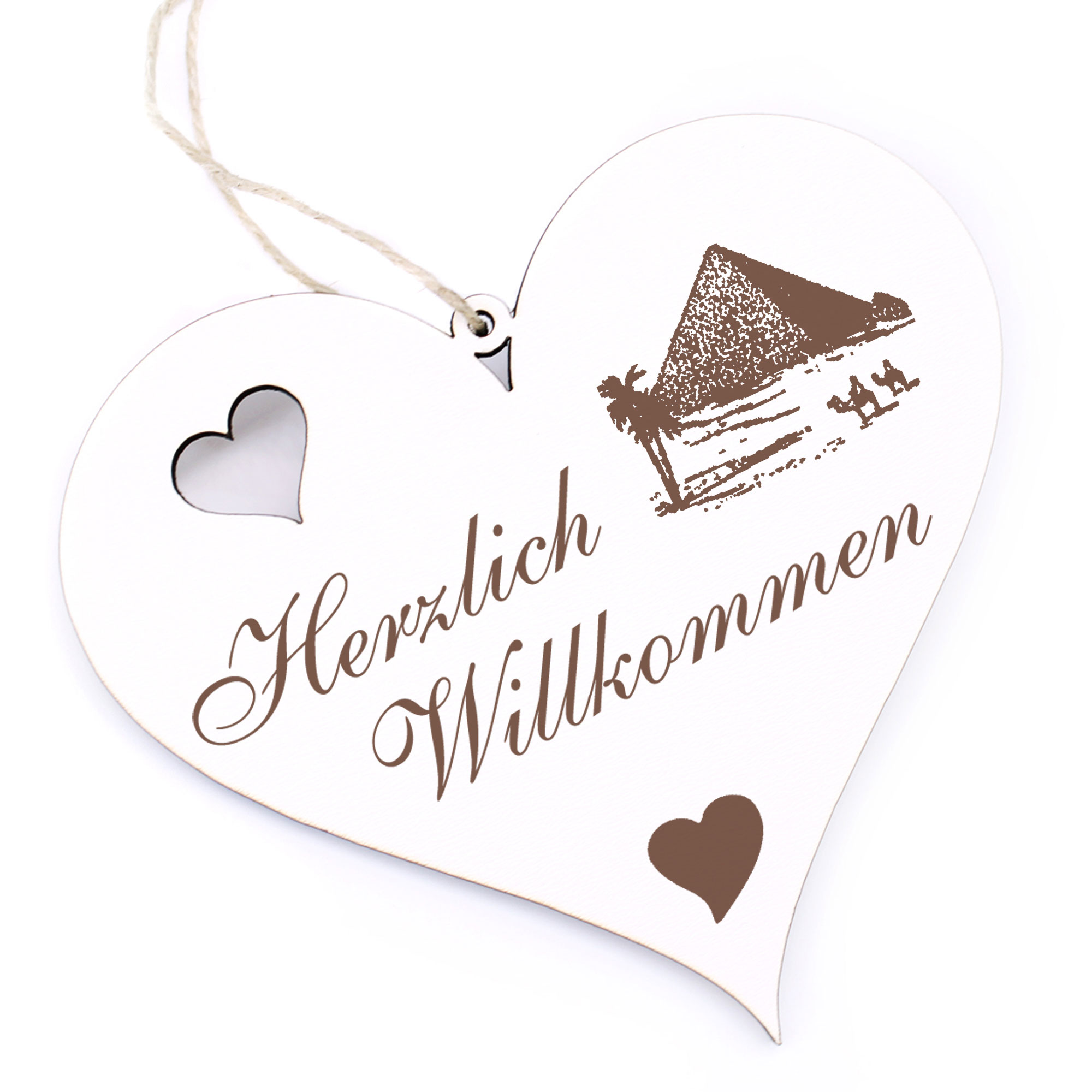 Herzlich Willkommen Schild - Pyramide von Gizeh - Deko Herz Holz