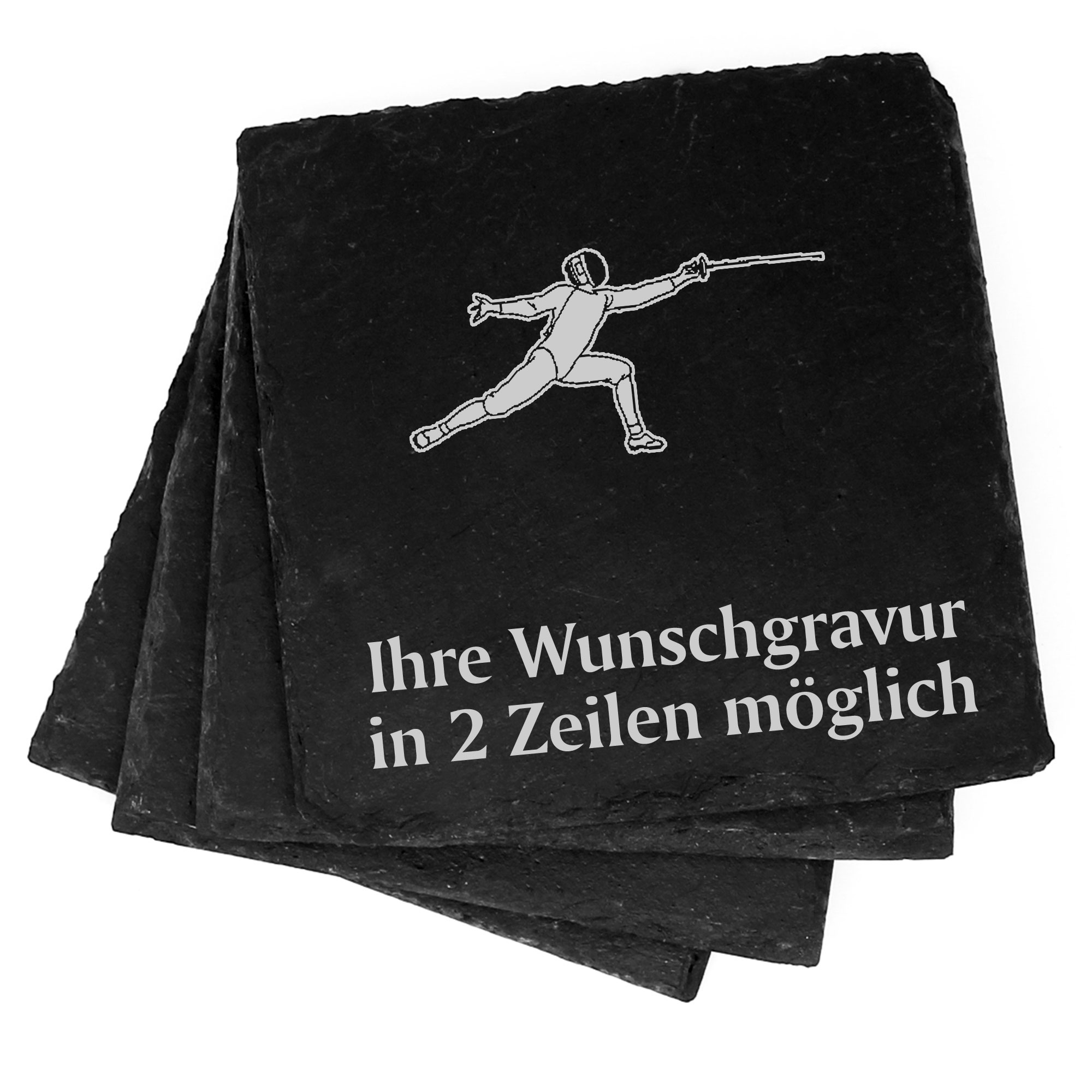 4x Fechten Deko Schiefer Untersetzer Wunschgravur Set - 11 x 11 cm