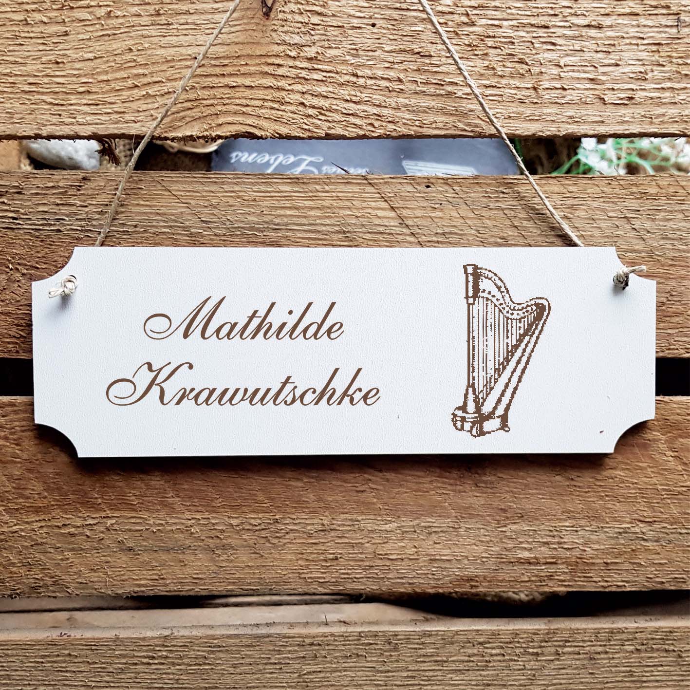 Schild « Harfe » Namensschild Türschild zum Anhängen - 20 x 6,7 cm
