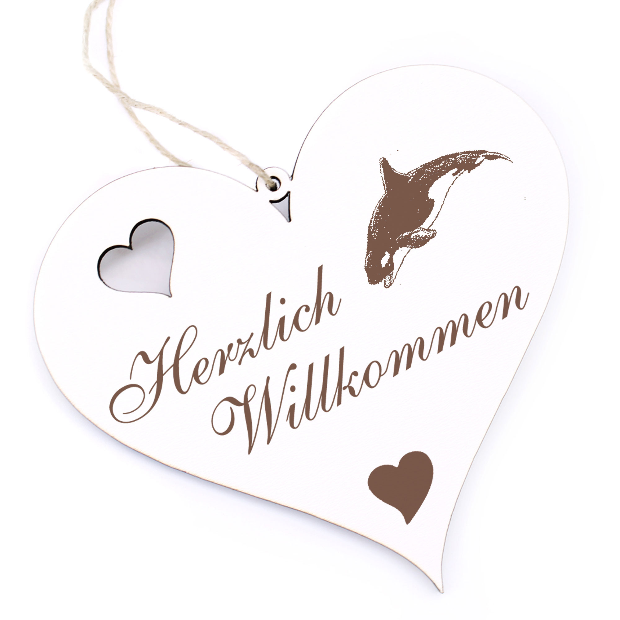 Herzlich Willkommen Schild - Orca Schwertwal - Deko Herz Holz