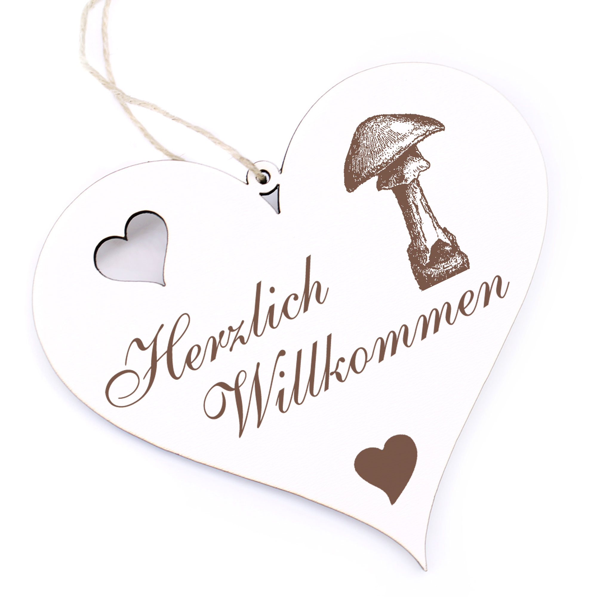 Herzlich Willkommen Schild - Pilz - Deko Herz Holz