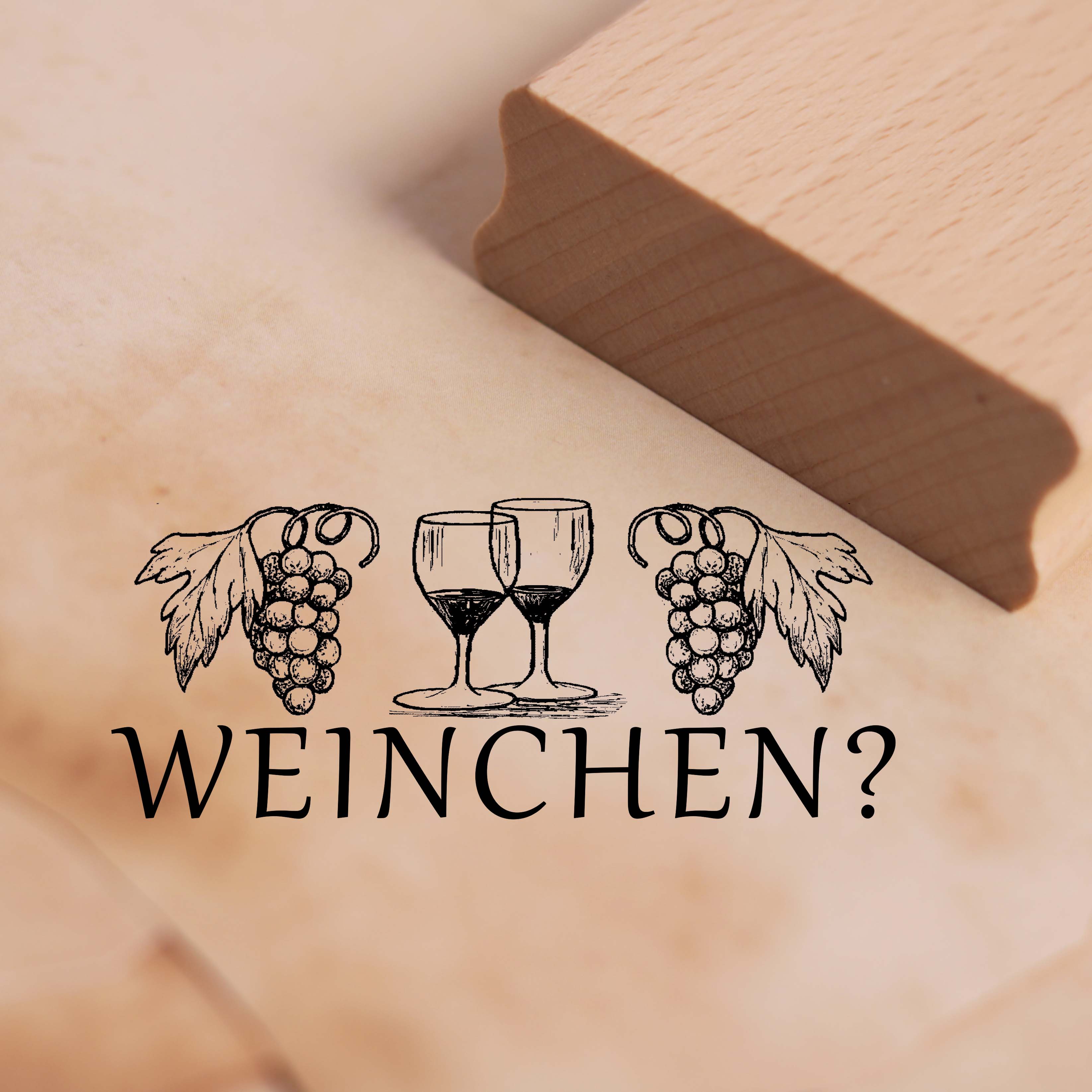 Motivstempel Weinchen - Weintraube Stempel Weinglas Holzstempel 68 x 28 mm