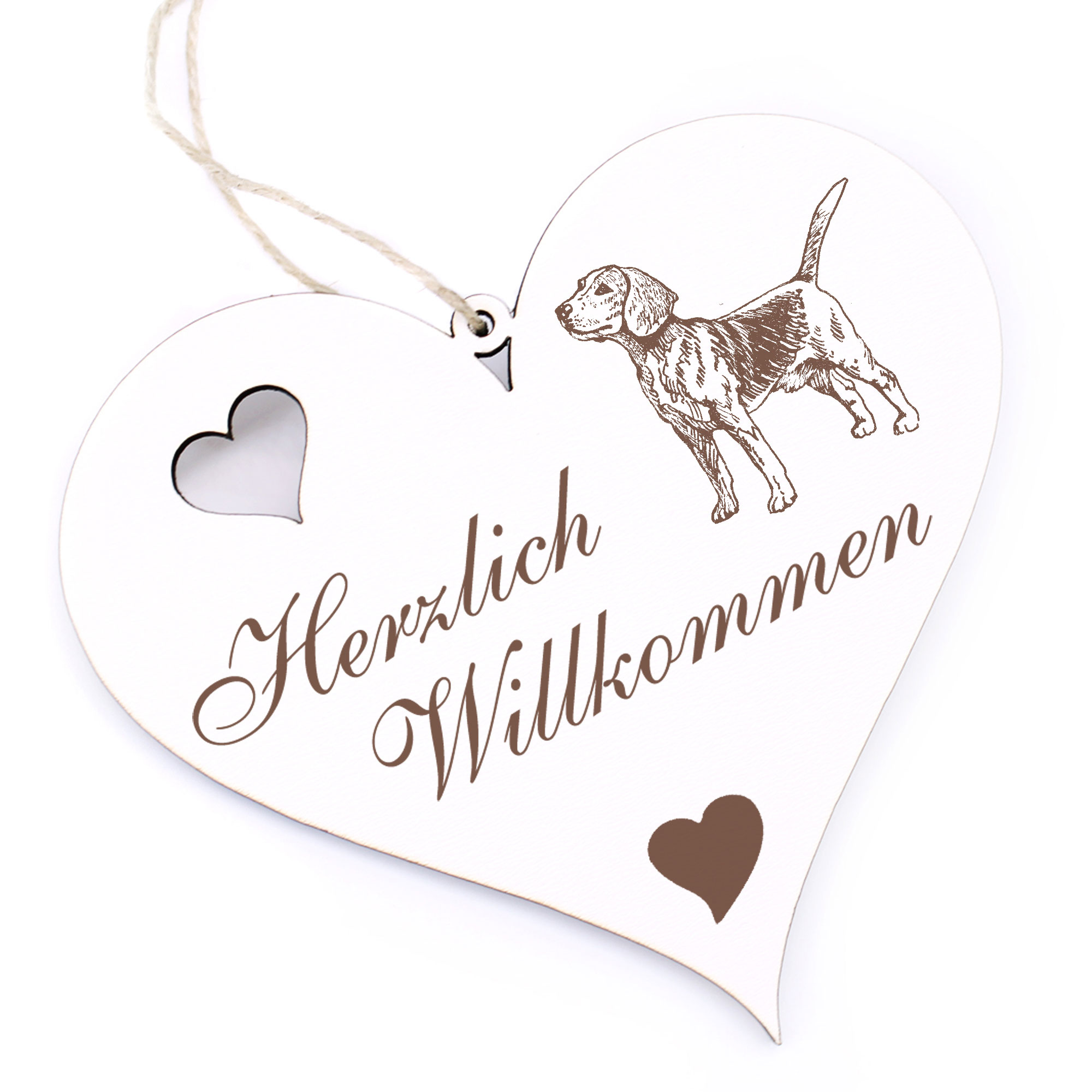 Herzlich Willkommen Schild - Beagle - Deko Herz Holz