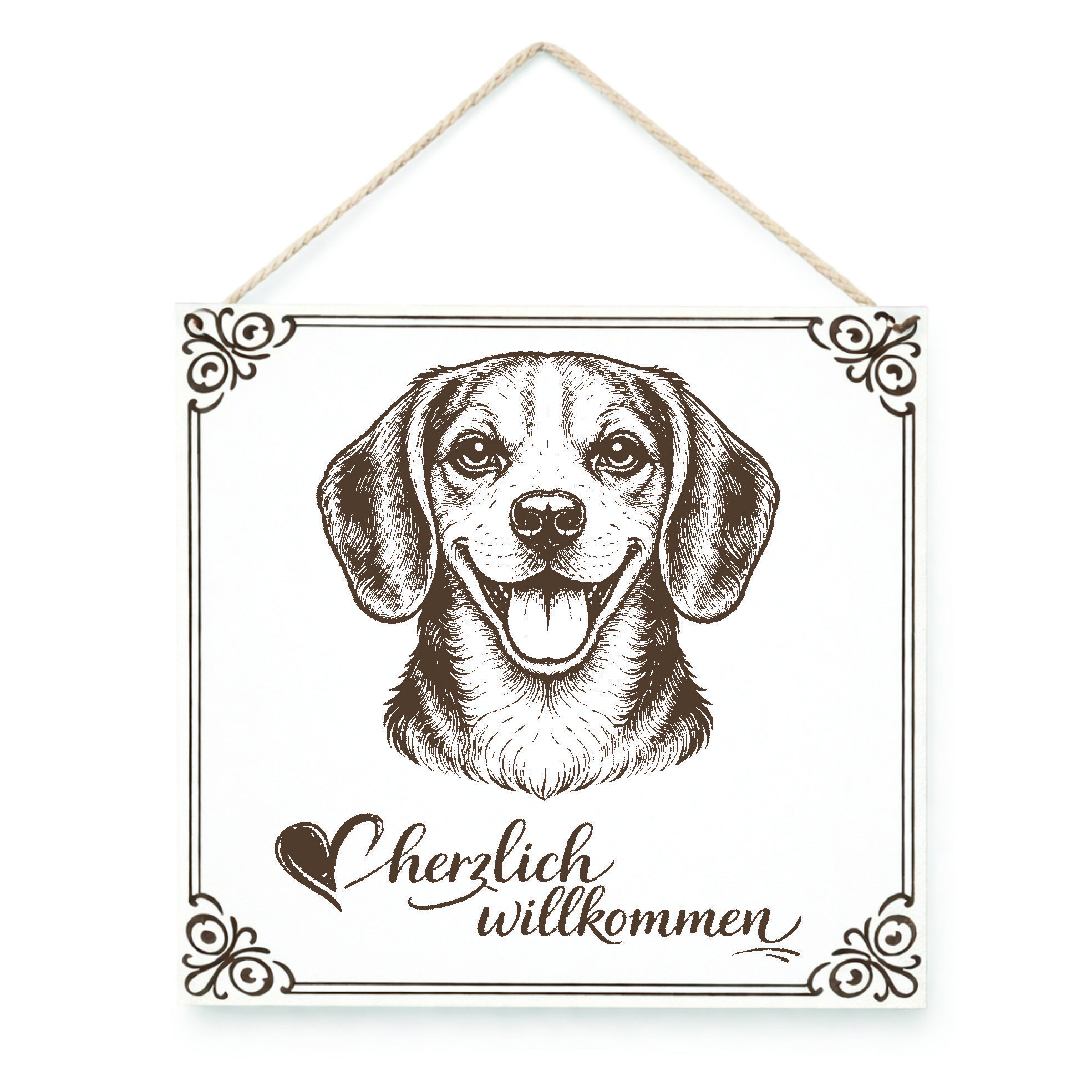 Hund Willkommensschild Beagle – Türschild Herzlich Willkommen  – Dekoschild Haustür 15×15 cm