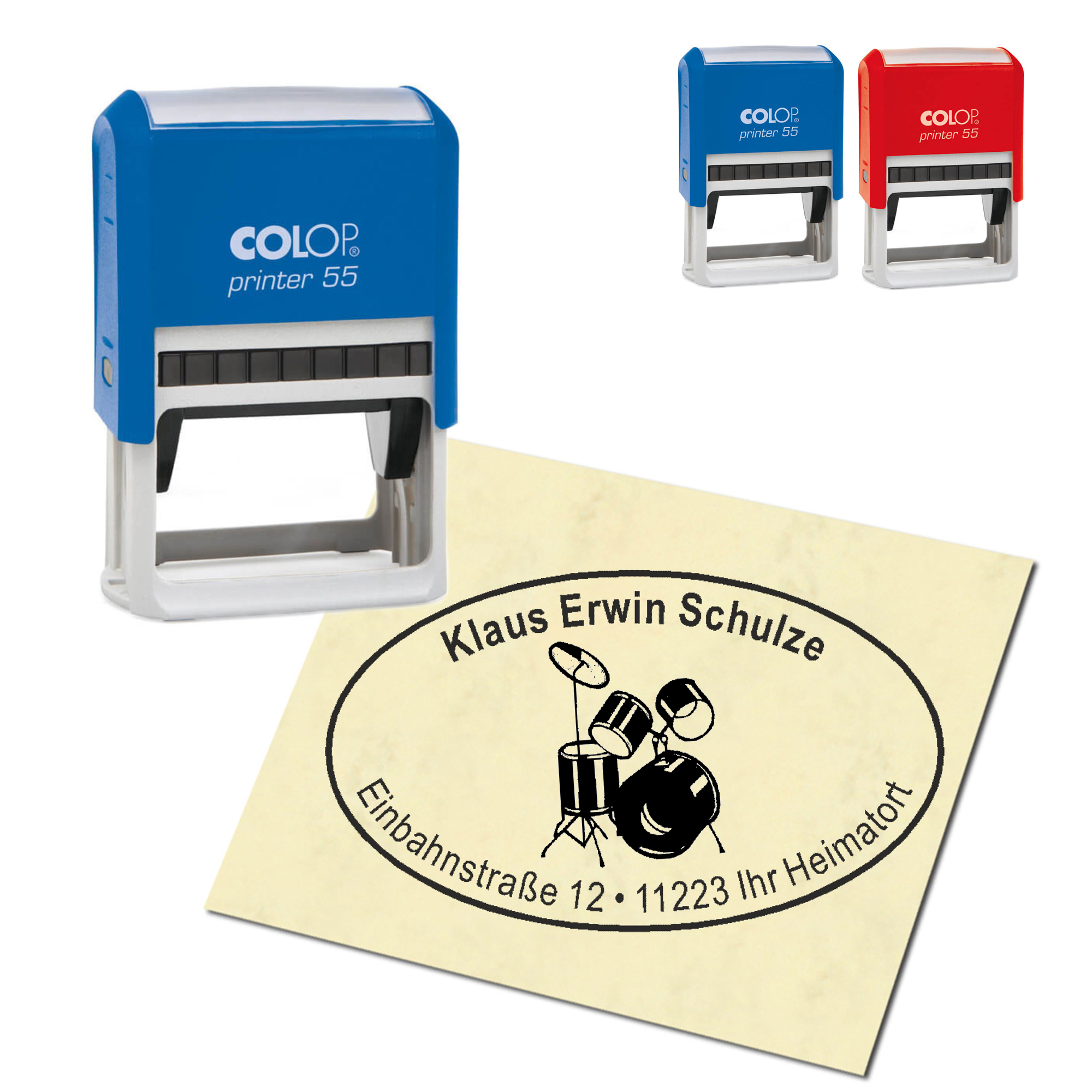 Adressstempel personalisiert Stempel - Schlagzeug - oval 59 x 39 mm
