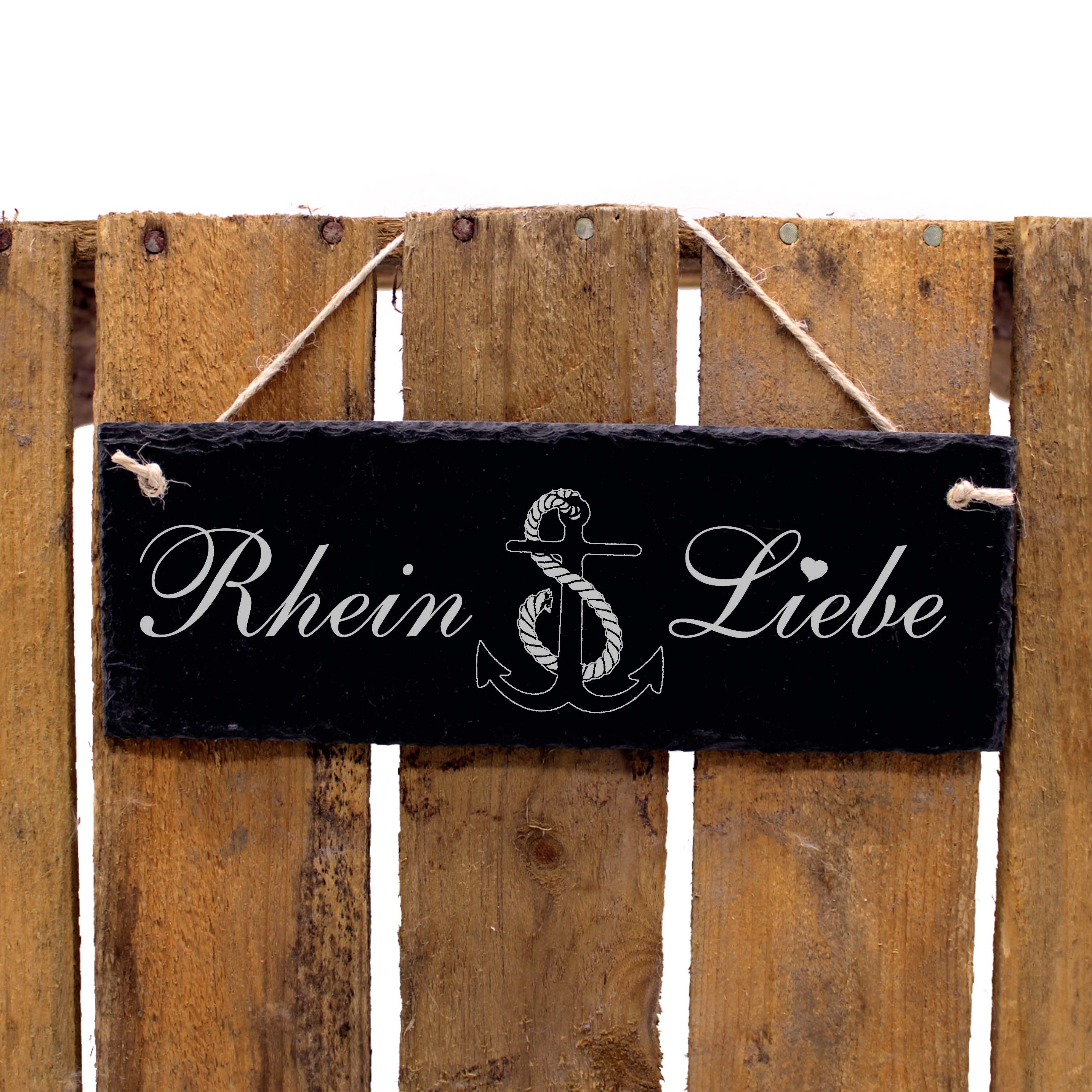Schiefertafel Rhein Liebe - Anker - Deko Schild 22 x 8 cm