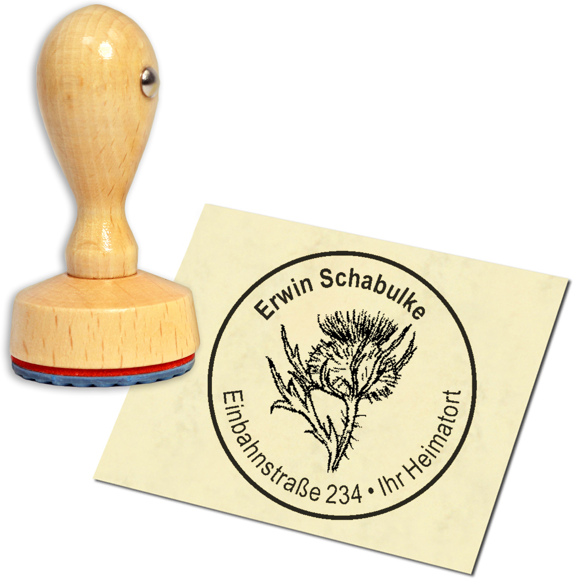 Stempel Adressstempel Holzstempel - Kratzdiestel - rund 40mm
