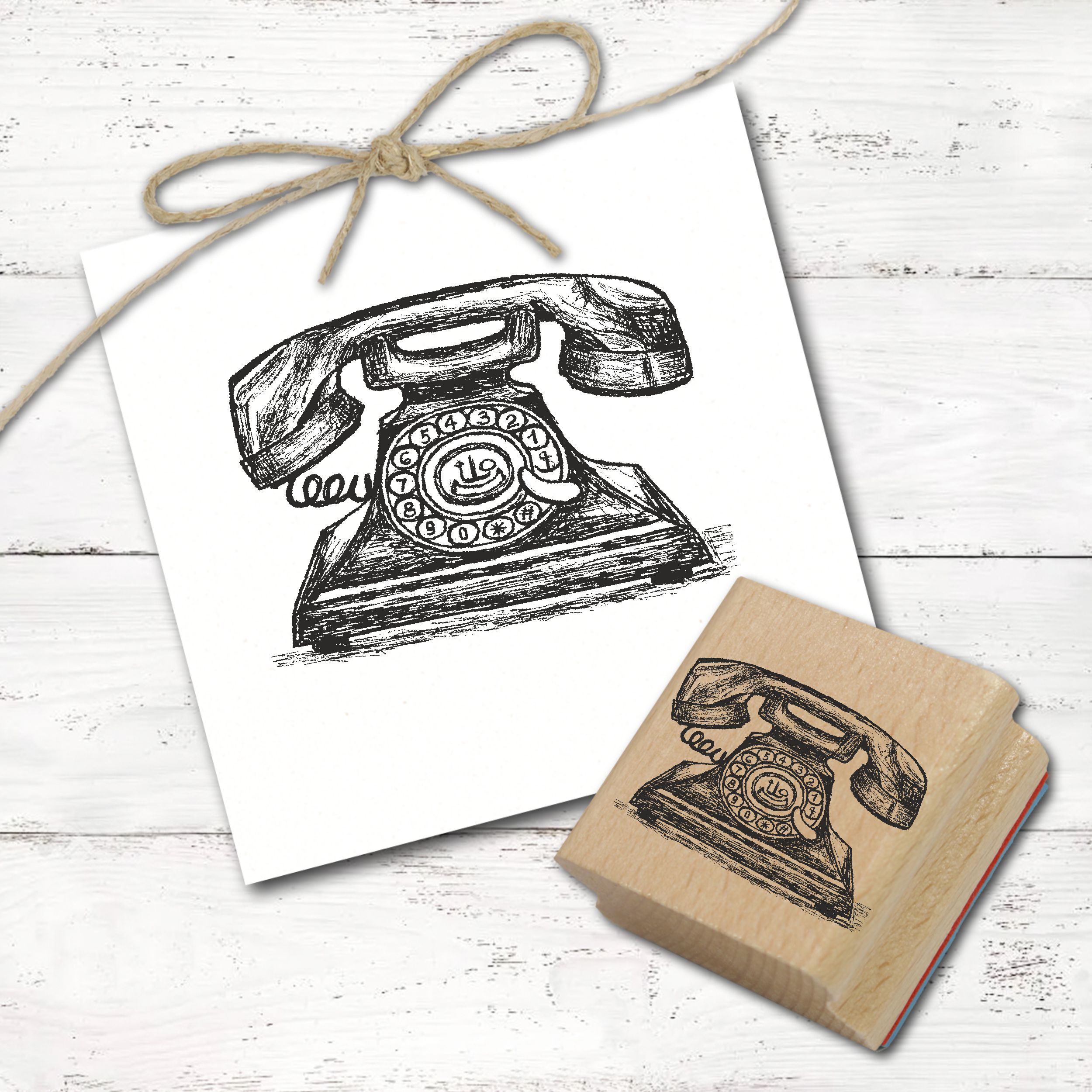 Motivstempel Vintage Telefon - Stempel Holzstempel 38 x 28 mm