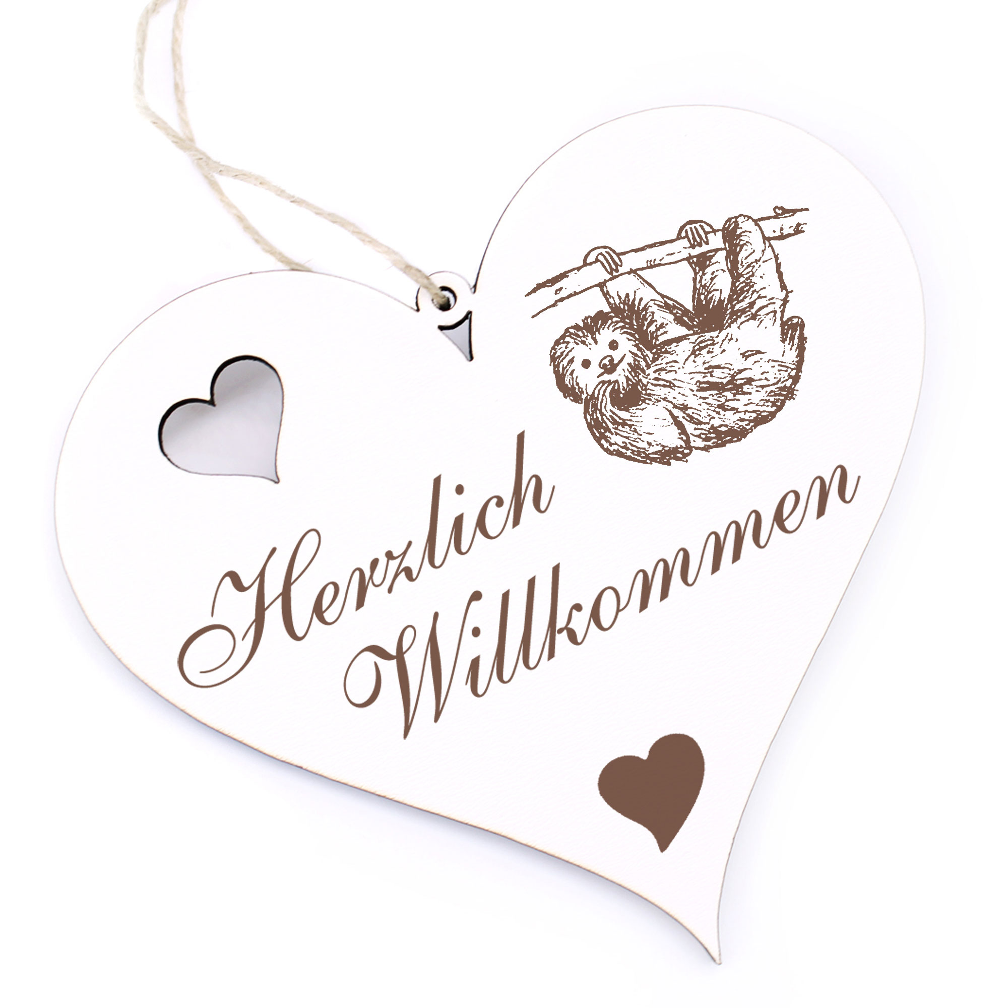 Herzlich Willkommen Schild - Faultier - Deko Herz Holz