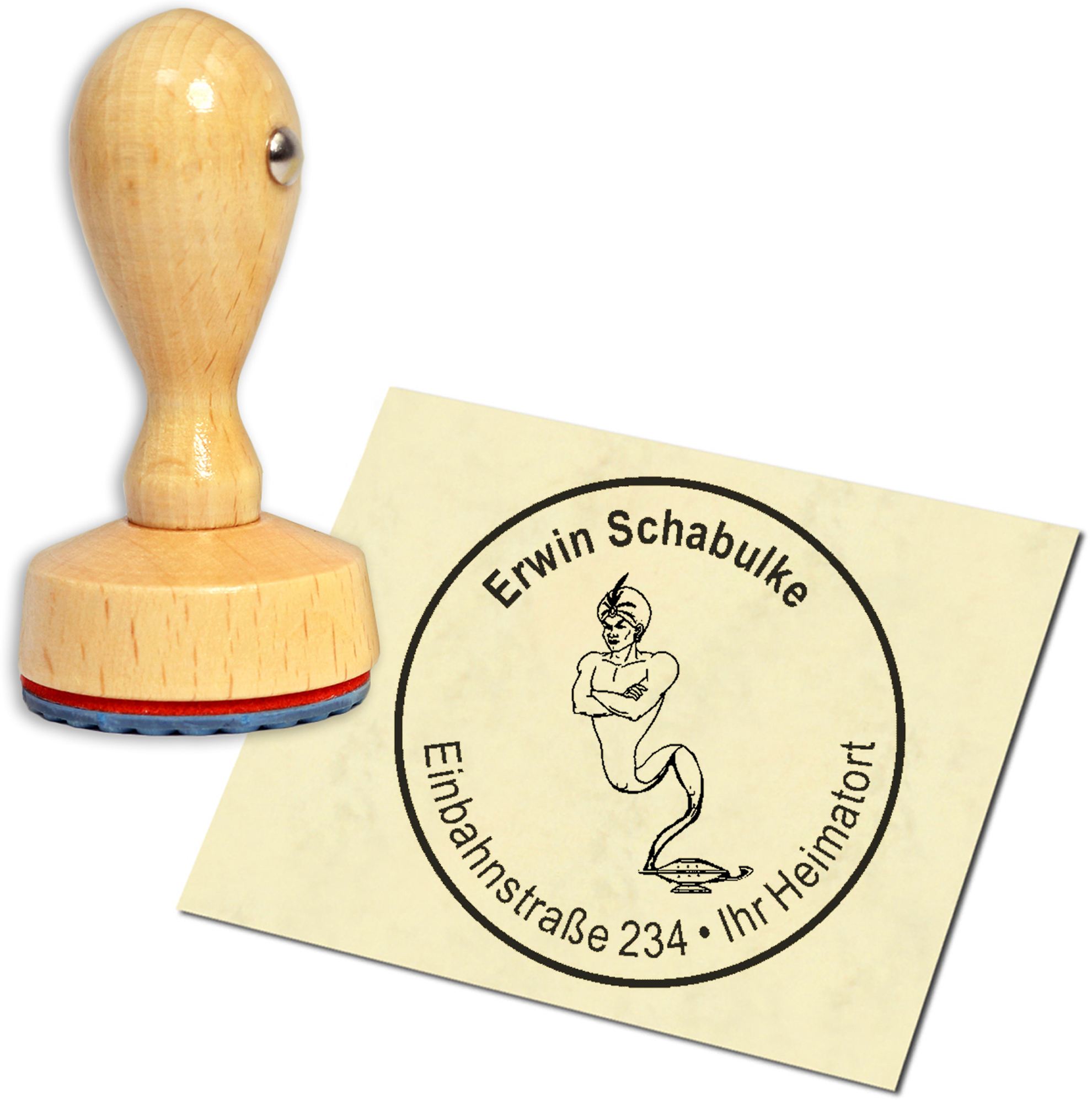 Stempel Adressstempel Holzstempel - Dschinn - rund 40mm