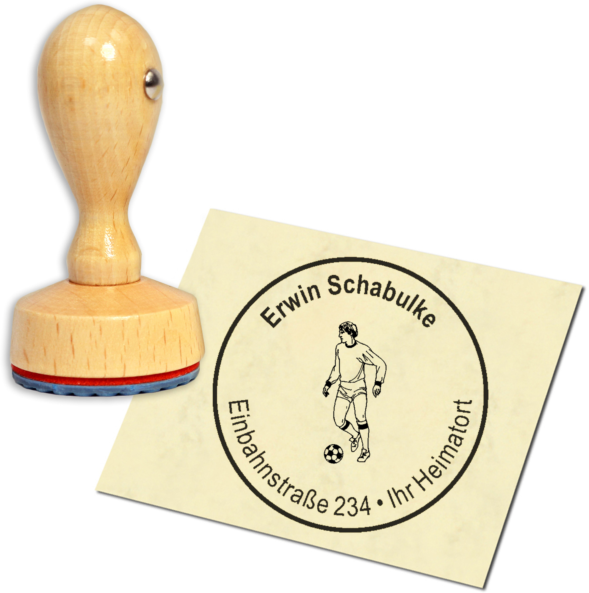 Stempel Adressstempel Holzstempel - Fußballspieler - rund 40mm