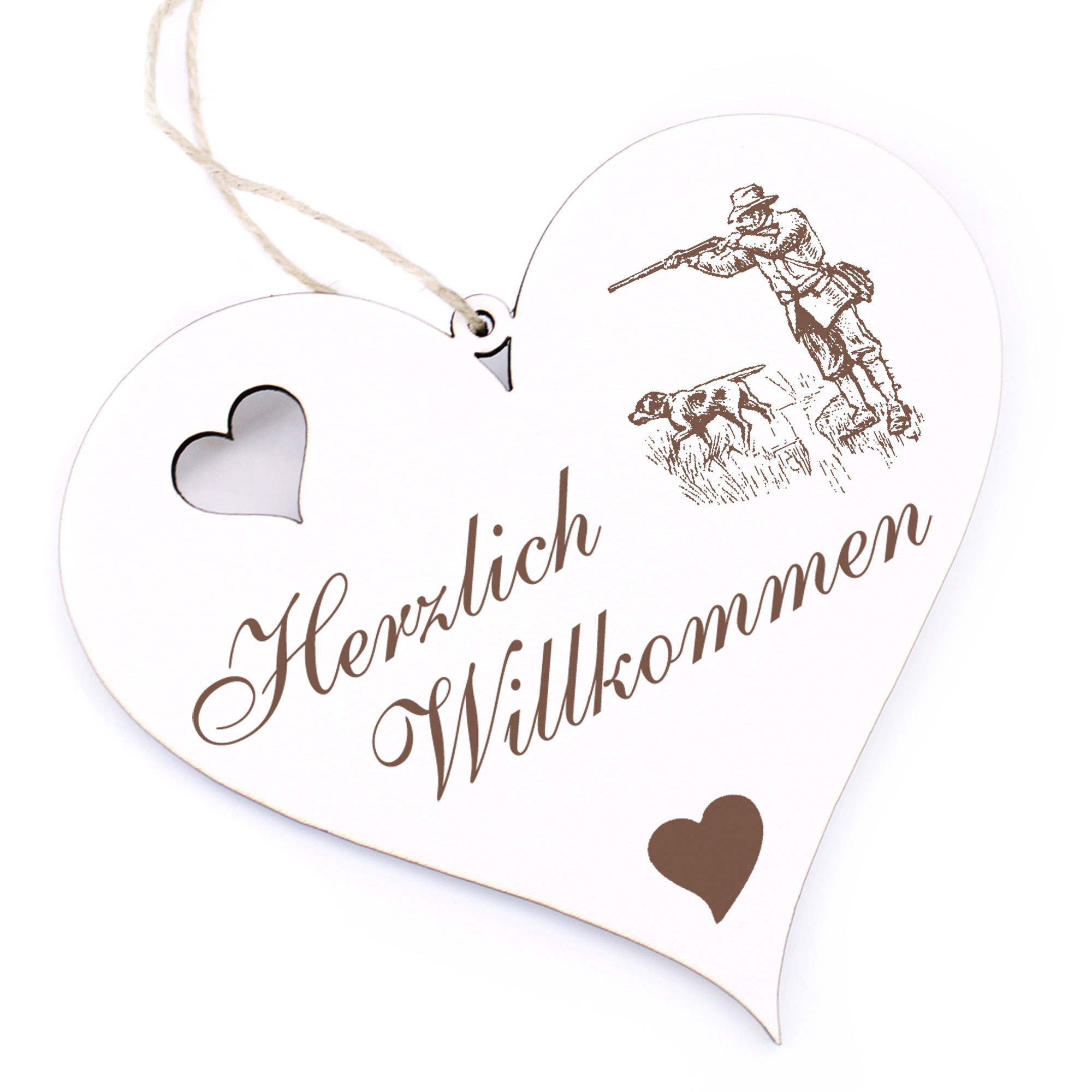 Herzlich Willkommen Schild - Jäger - Deko Herz Holz