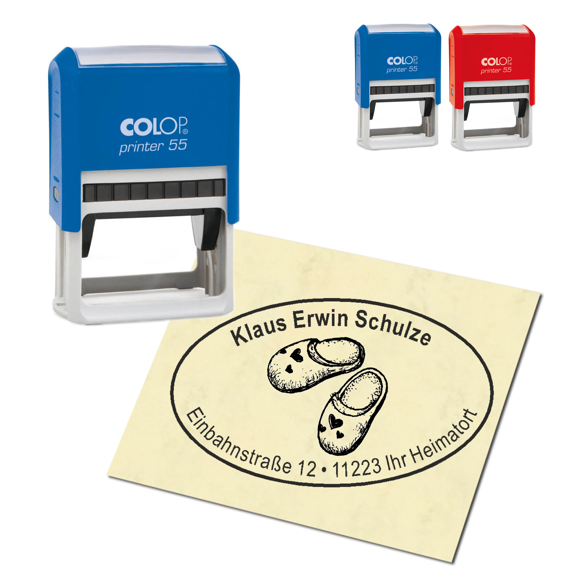Adressstempel personalisiert Stempel - Pantoffeln - oval 59 x 39 mm