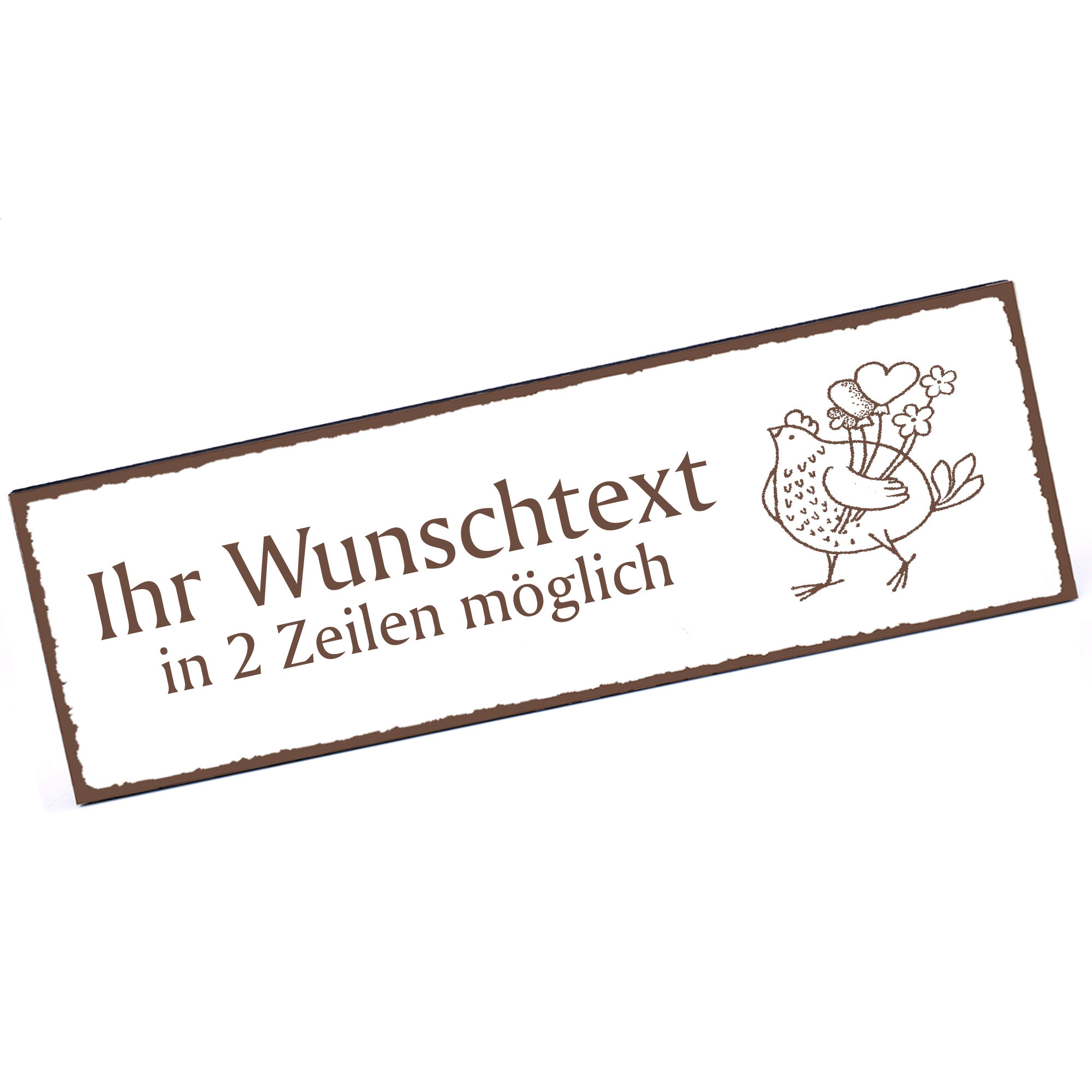 Türschild Henne mit Herzen  Namensschild personalisiert mit Gravur - 150mm x 50mm - selbstklebend