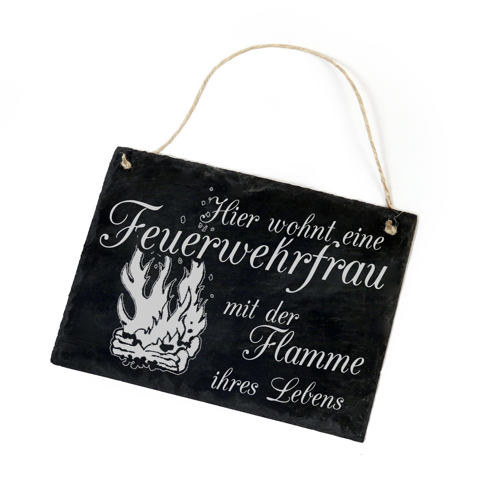 Türschild Schild Feuerwehr - Hier wohnt eine Feuerwehrfrau- 22x16cm aus Schiefer