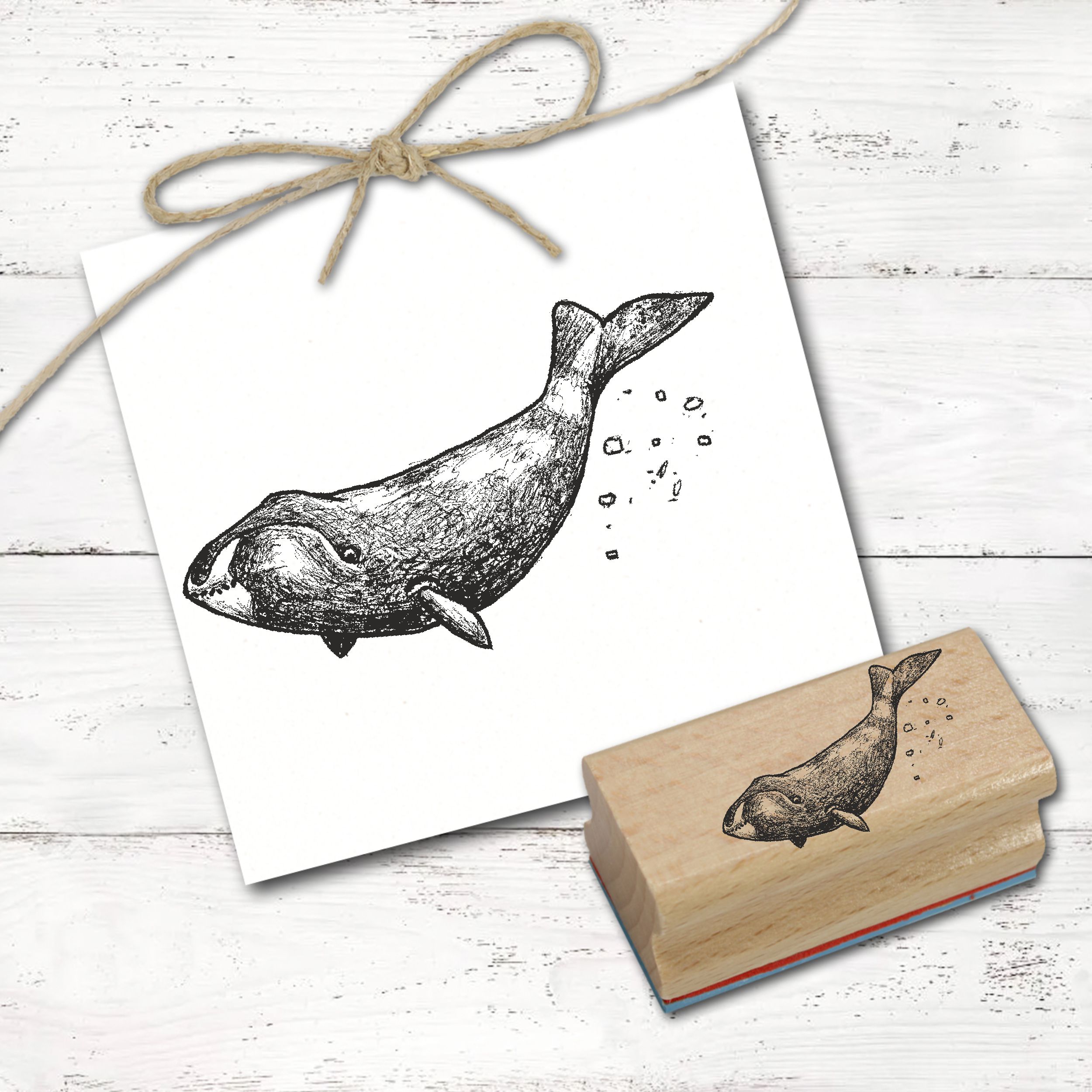 Motivstempel Grönlandwal schwimmt nach links - Stempel Holzstempel 48 x 28 mm