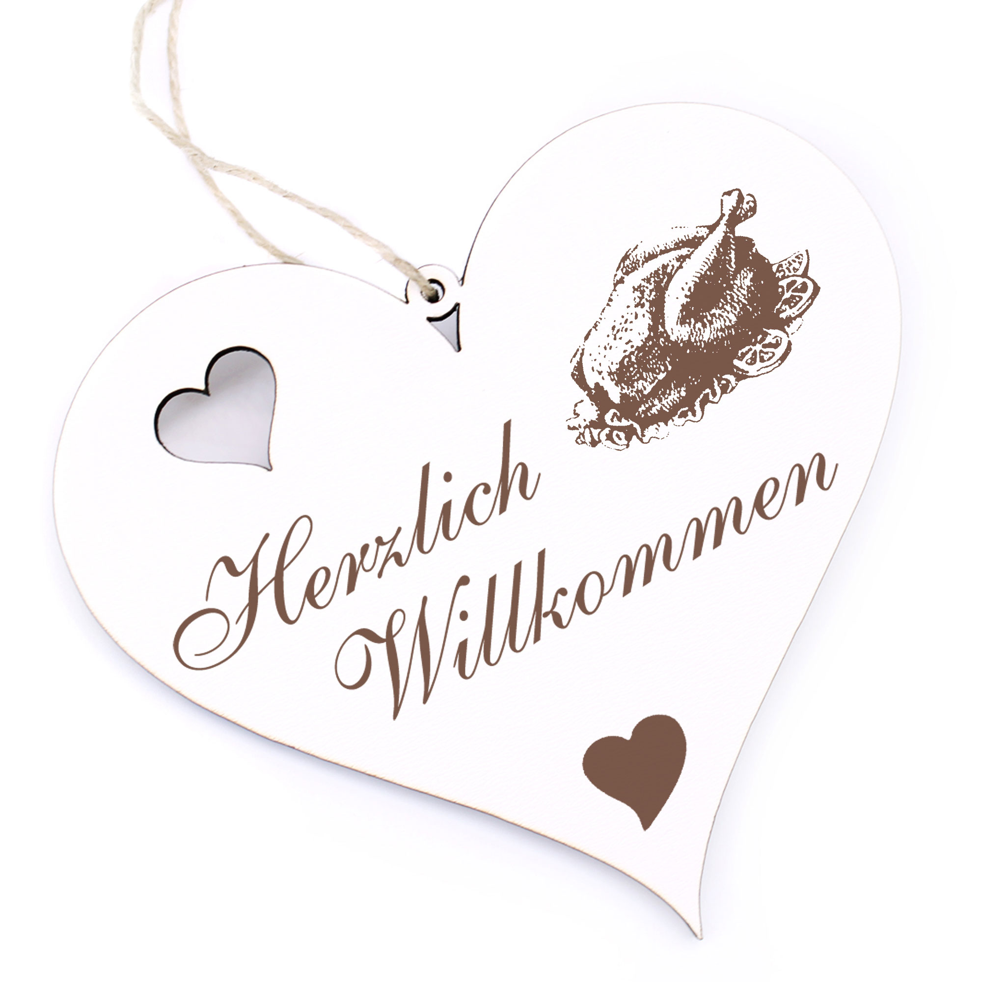 Herzlich Willkommen Schild - Broiler - Deko Herz Holz