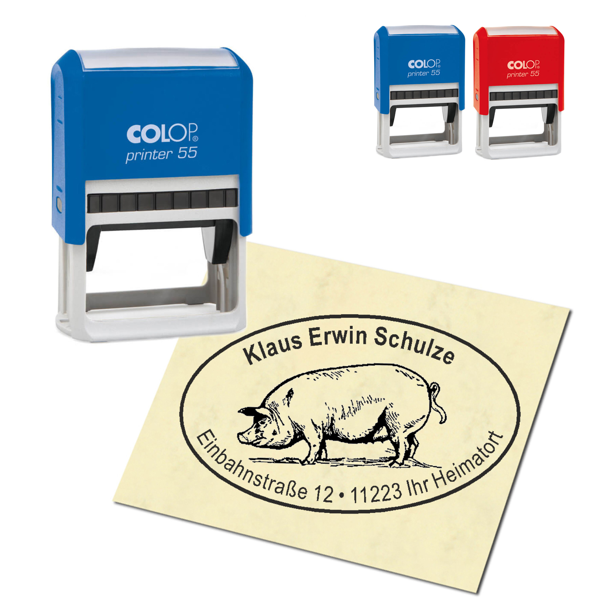 Adressstempel personalisiert Stempel - Schwein - oval 59 x 39 mm