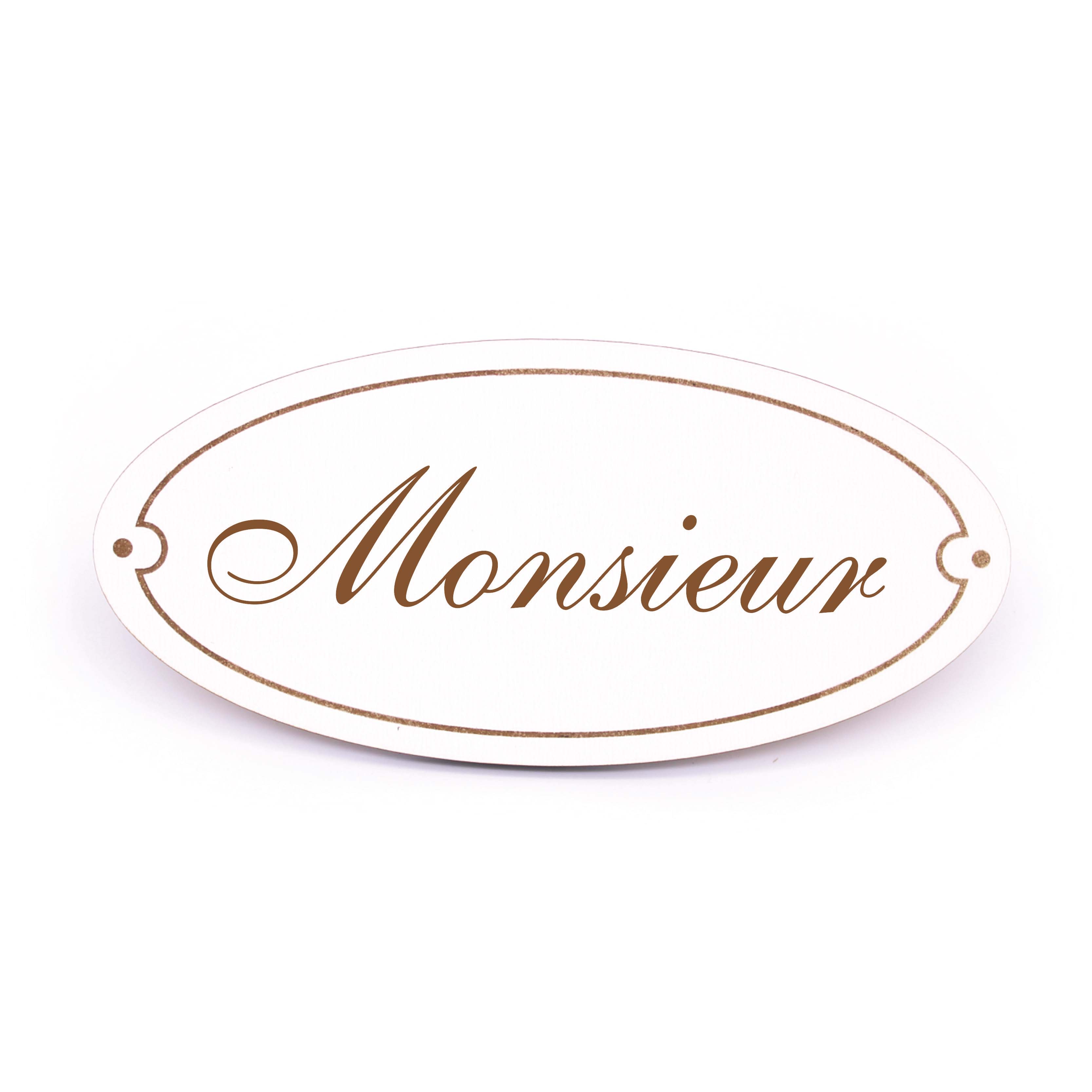 Ovales Türschild Monsieur - selbstklebend - 15 x 7 cm
