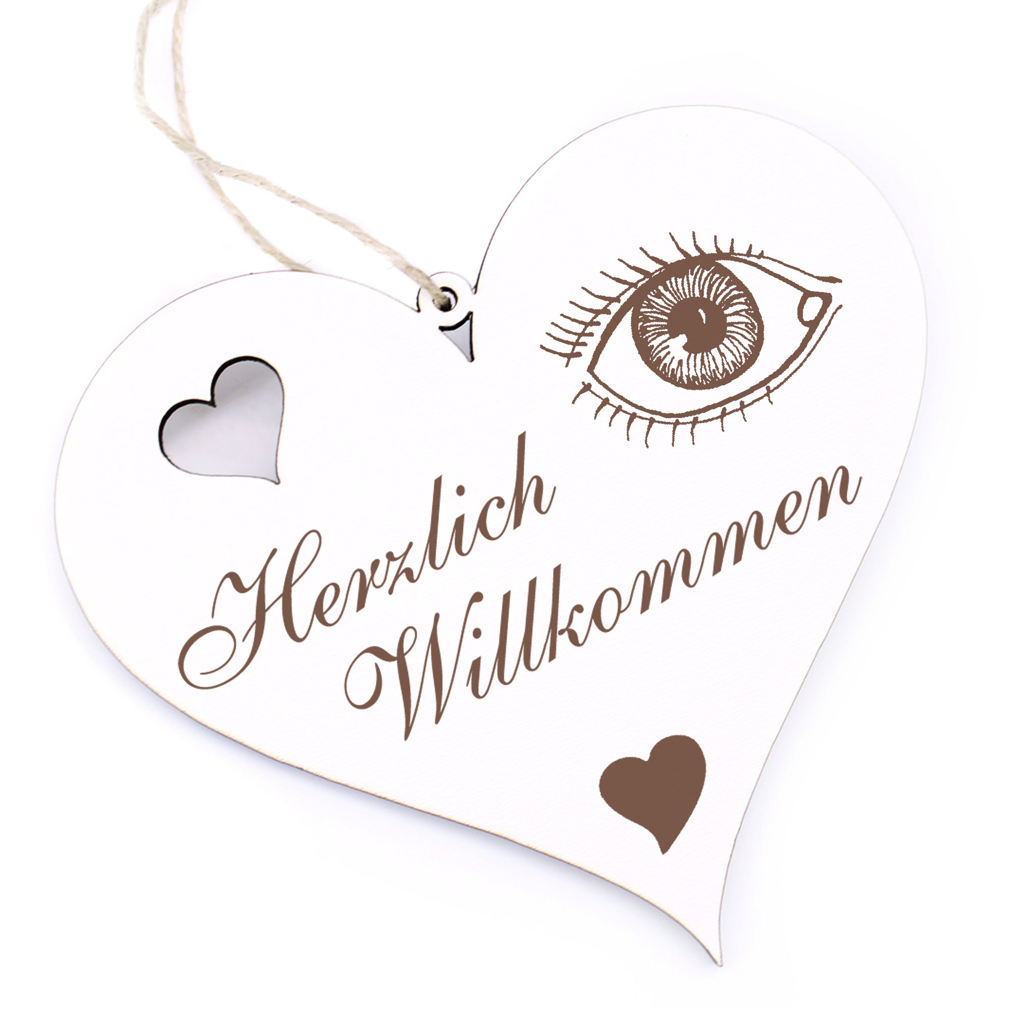 Herzlich Willkommen Schild - Auge - Deko Herz Holz