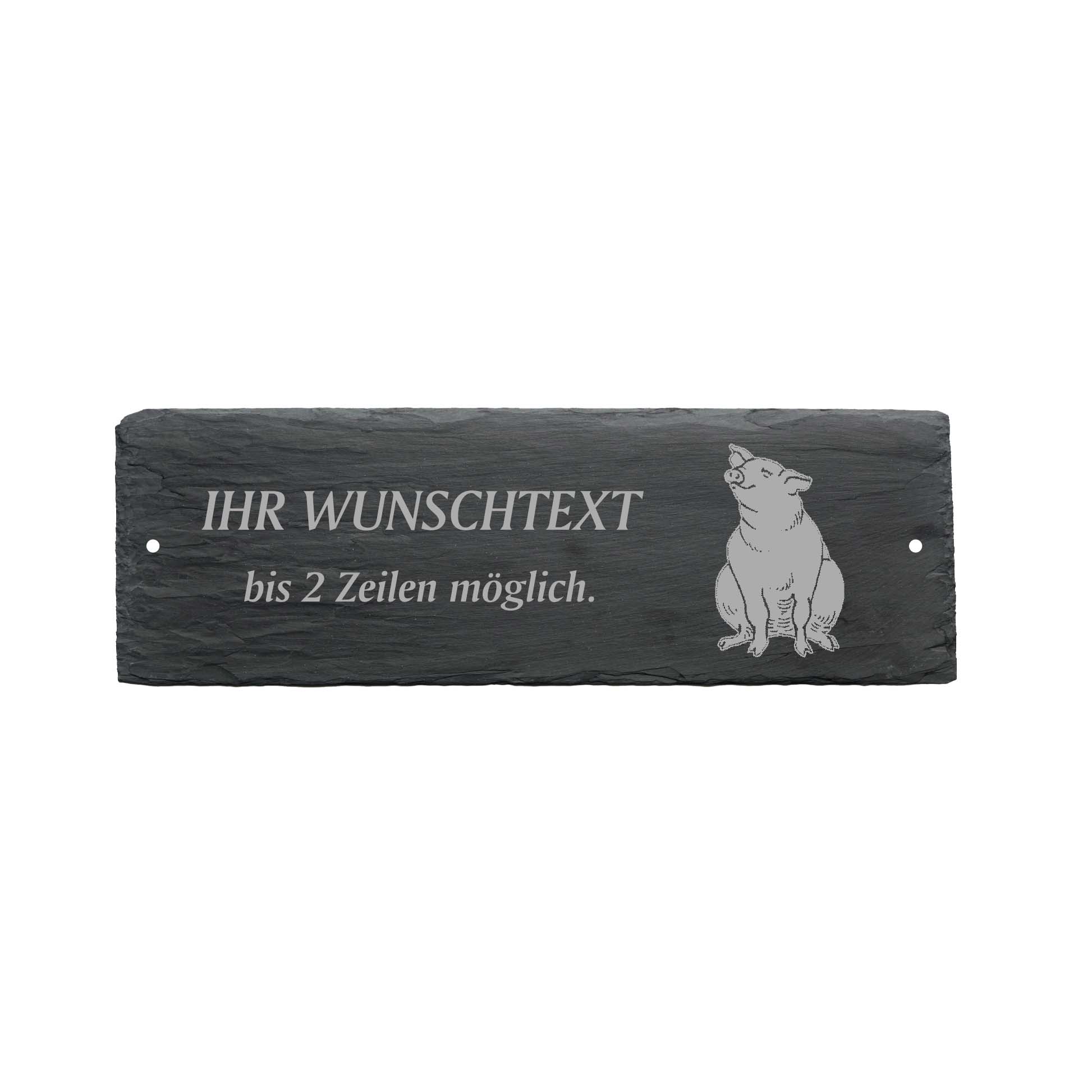 Türschild « GLÜCKLICHES SCHWEIN » ca. 22 x 8 cm - aus Schiefer