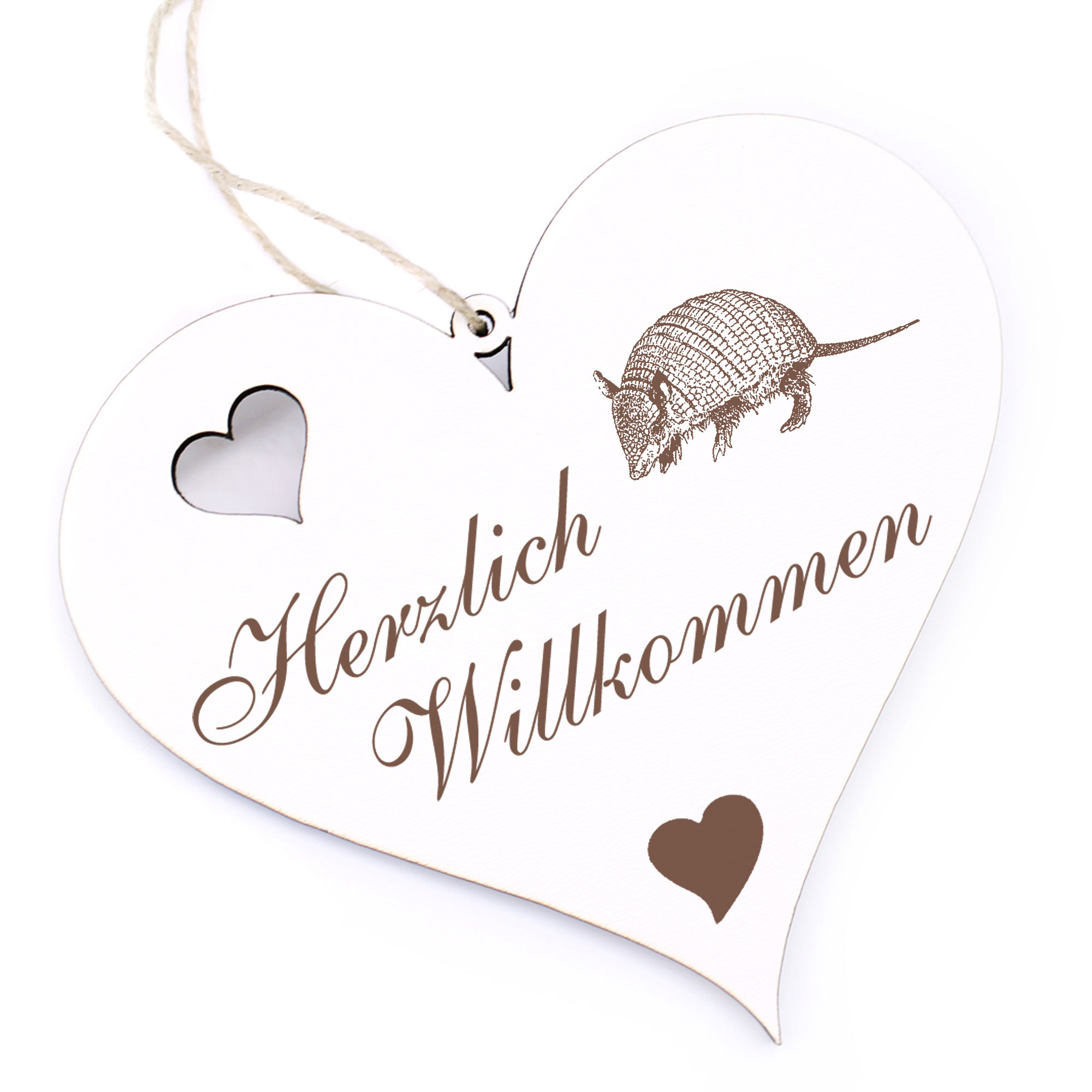 Herzlich Willkommen Schild - Gürteltier Armadillo - Deko Herz Holz