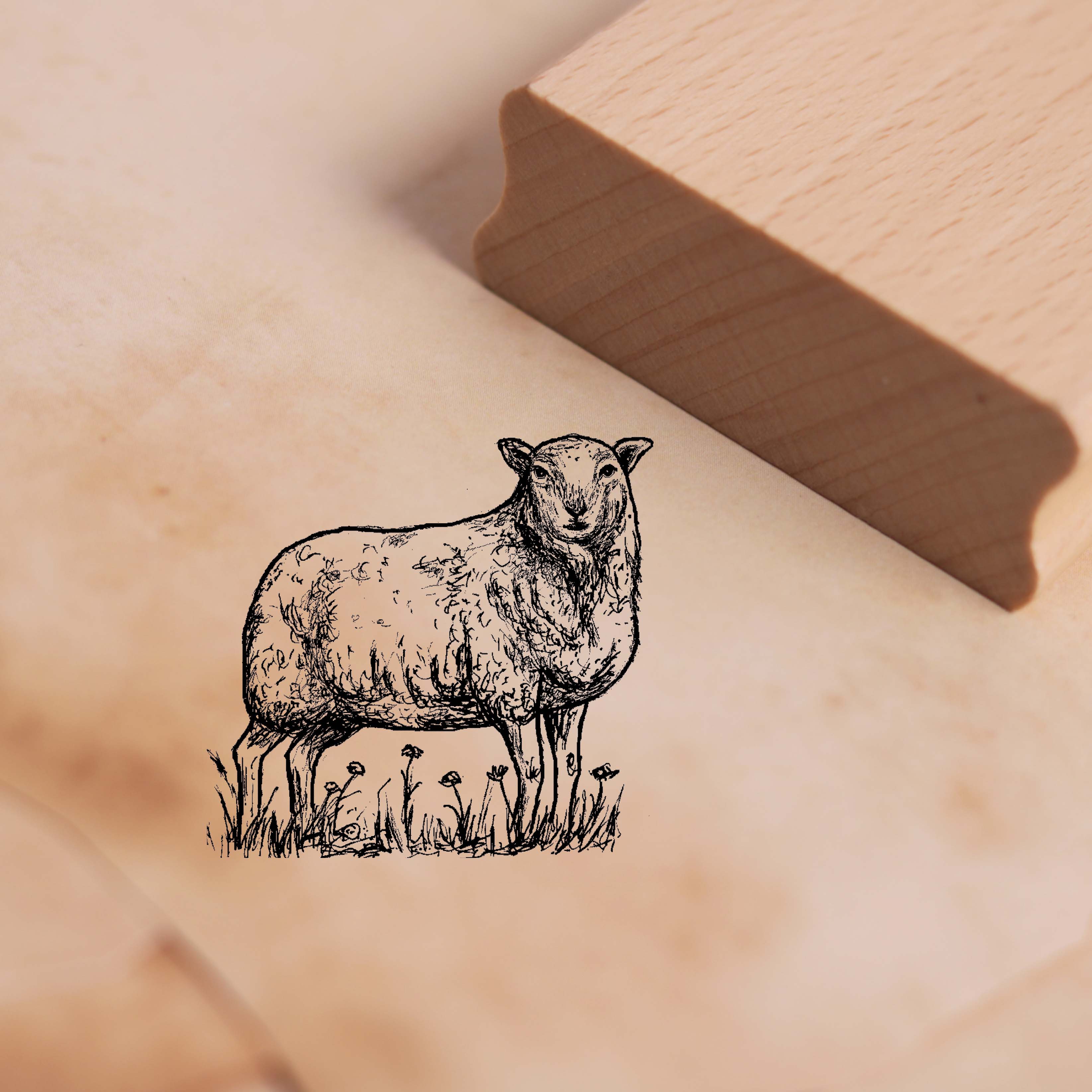 Motivstempel Bergschaf steht - Stempel Holzstempel 38 x 36 mm