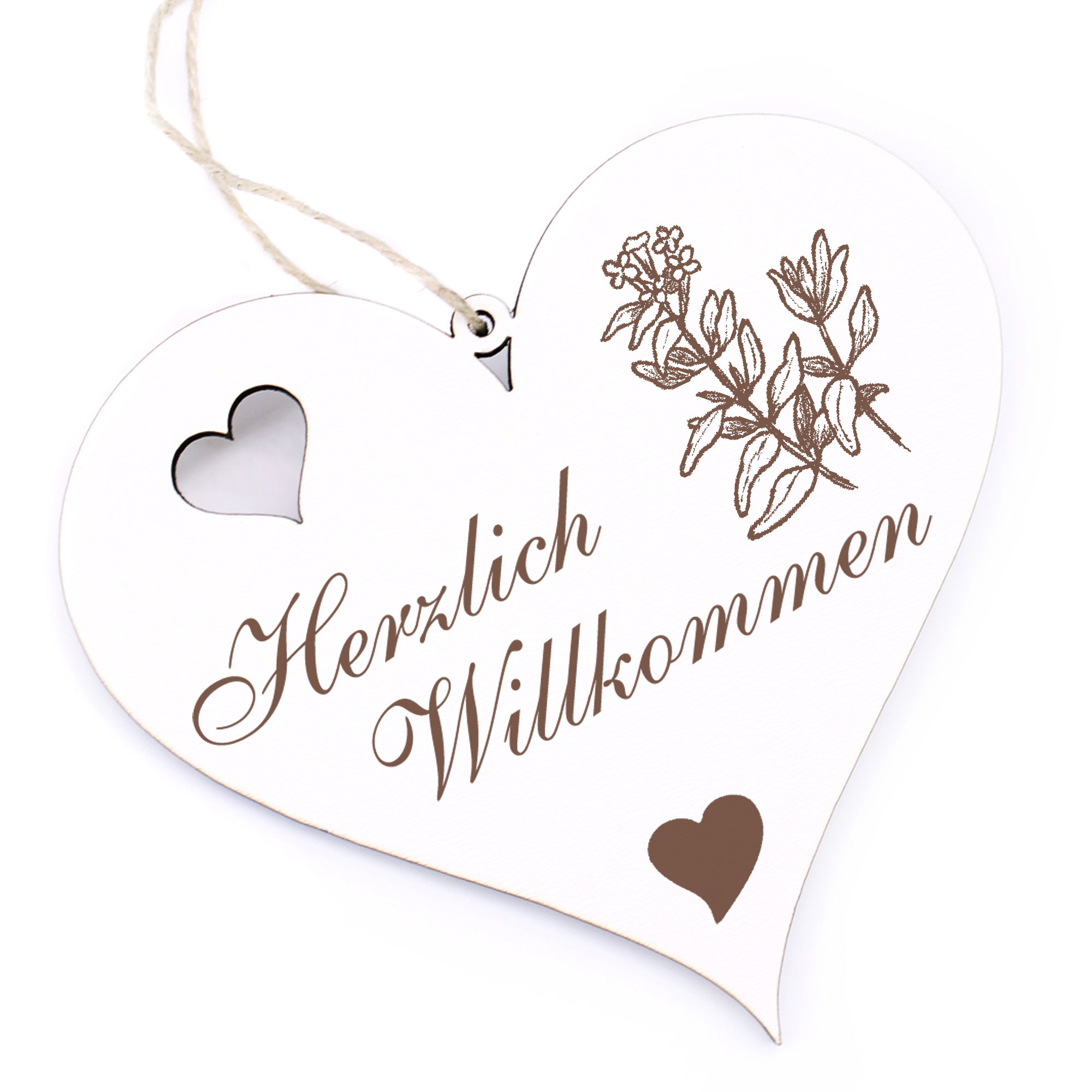 Herzlich Willkommen Schild - Thymian - Deko Herz Holz