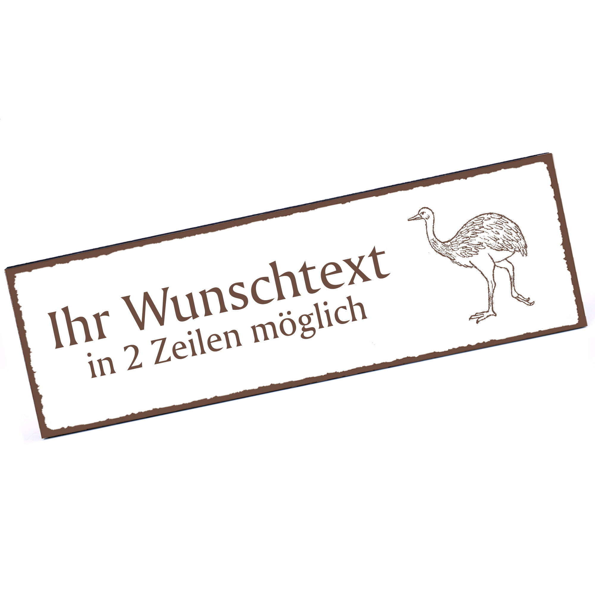 Türschild Nandu  Namensschild personalisiert mit Gravur - 150mm x 50mm - selbstklebend