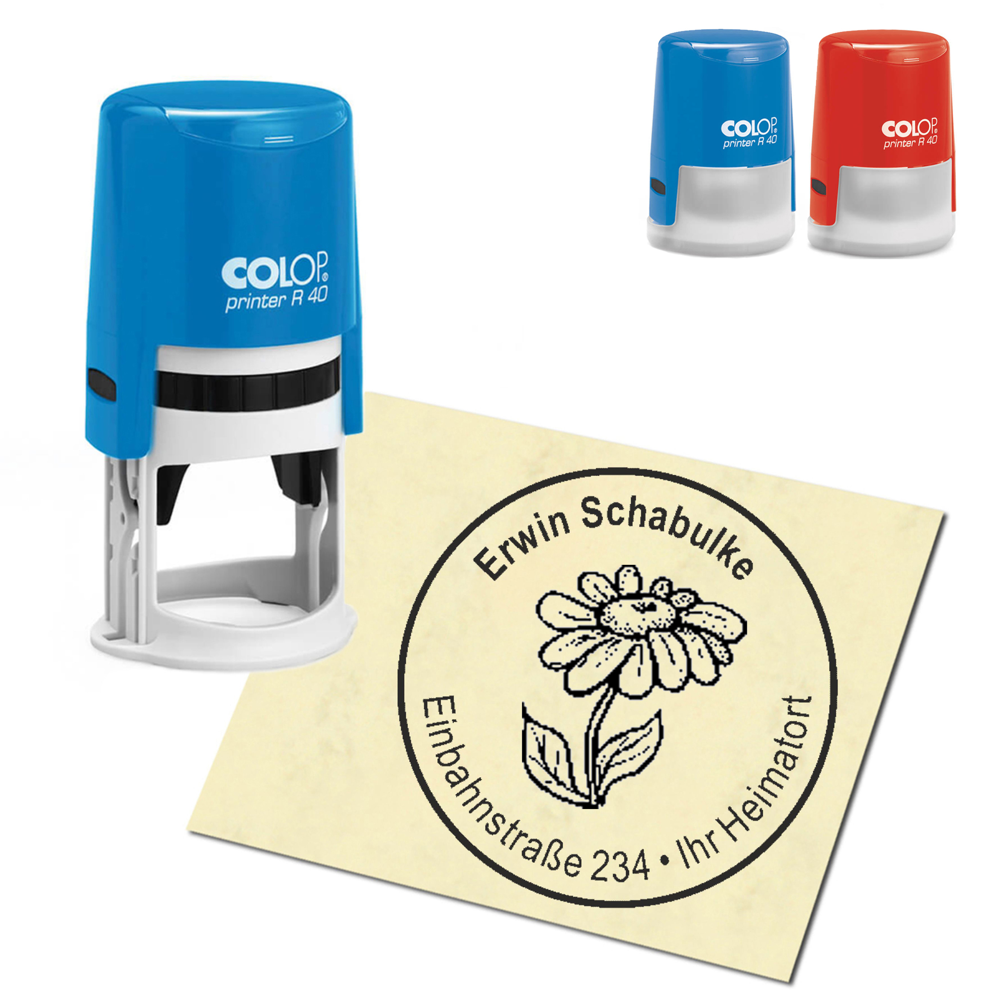 Stempel Adressstempel personalisiert - Gänseblümchen - rund &empty; 40mm