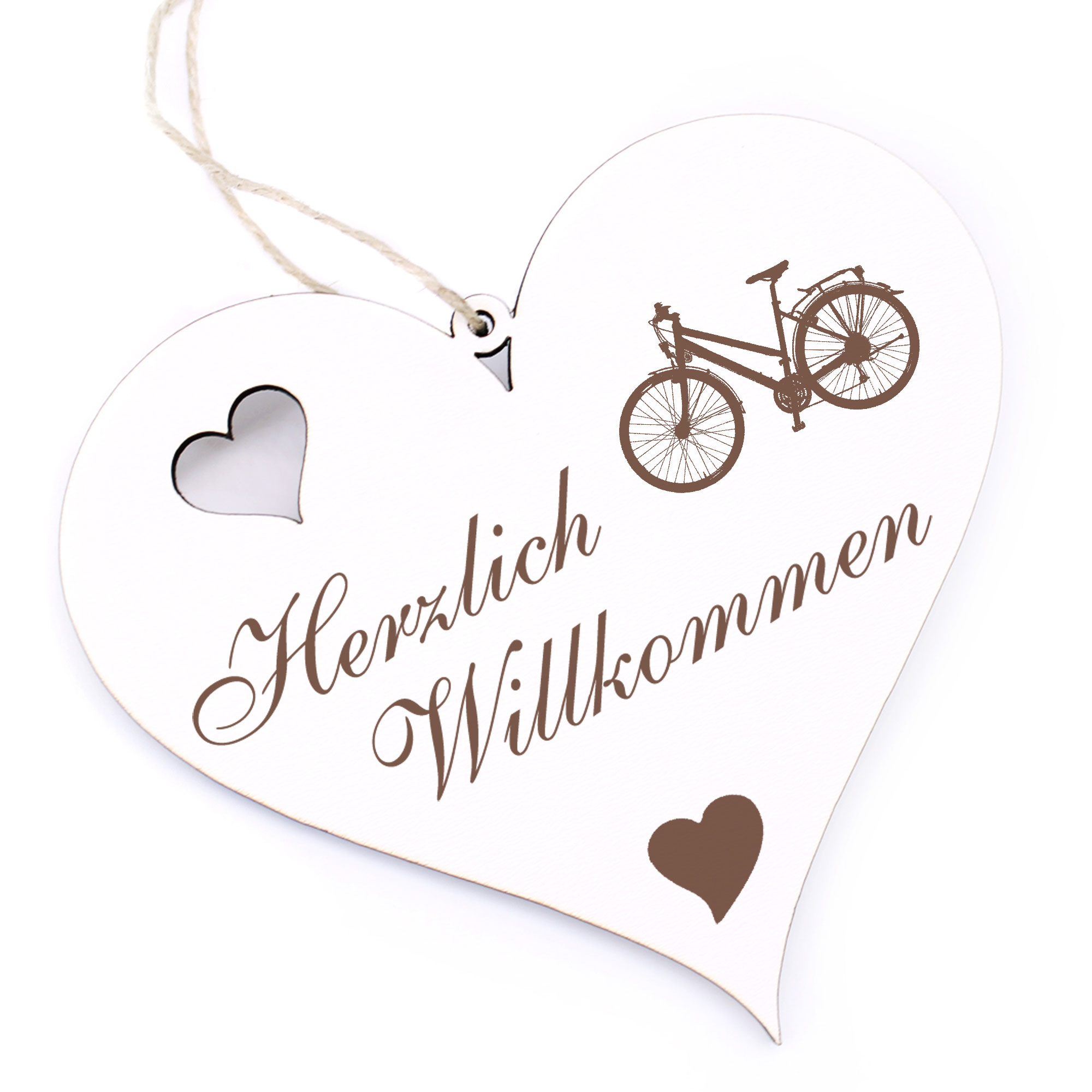 Herzlich Willkommen Schild - Damenrad - Deko Herz Holz