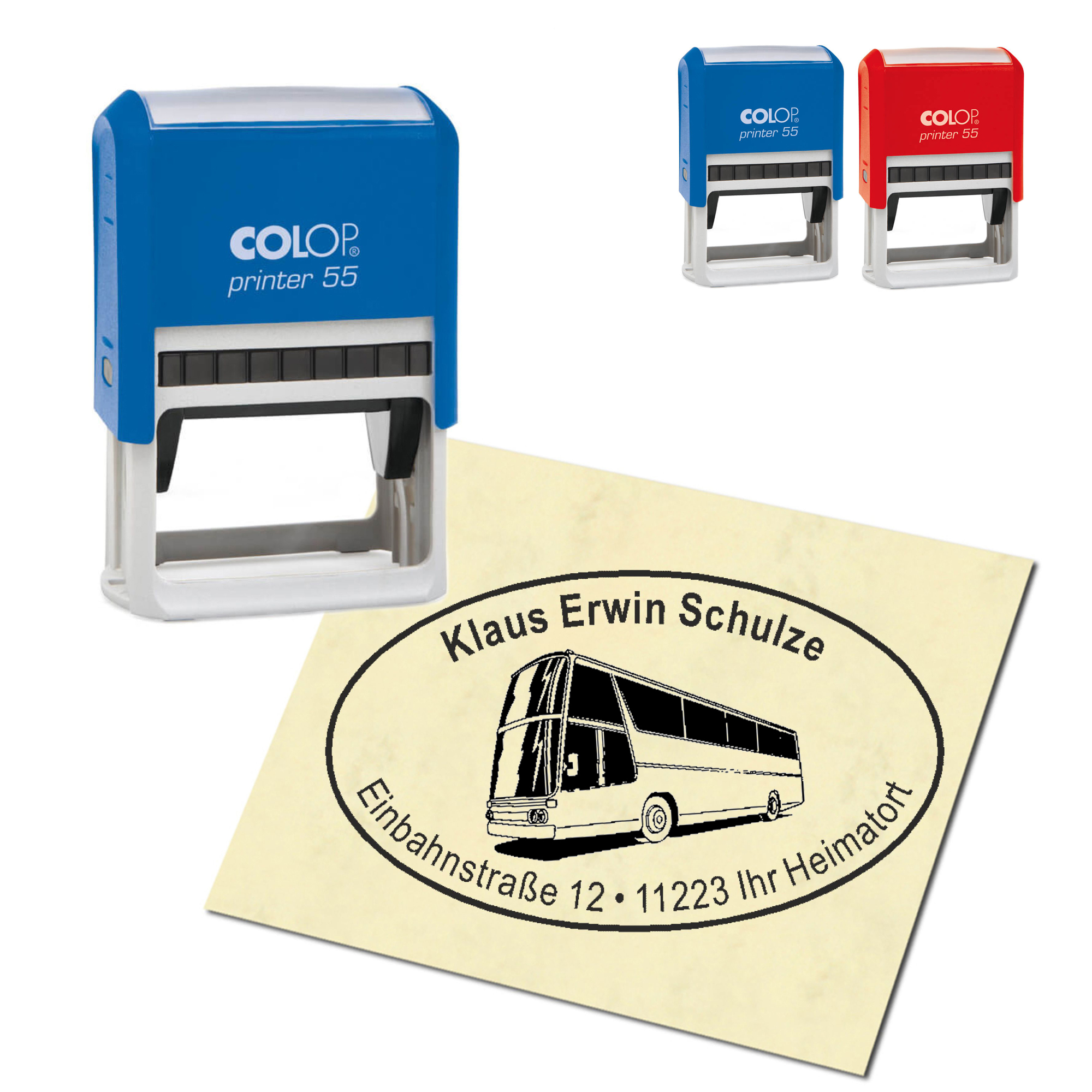 Adressstempel personalisiert Stempel - Reisebus - oval 59 x 39 mm