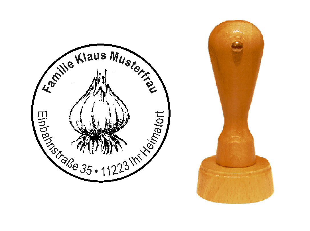 « Knoblauch » Holzstempel mit persönlichem Wunschtext