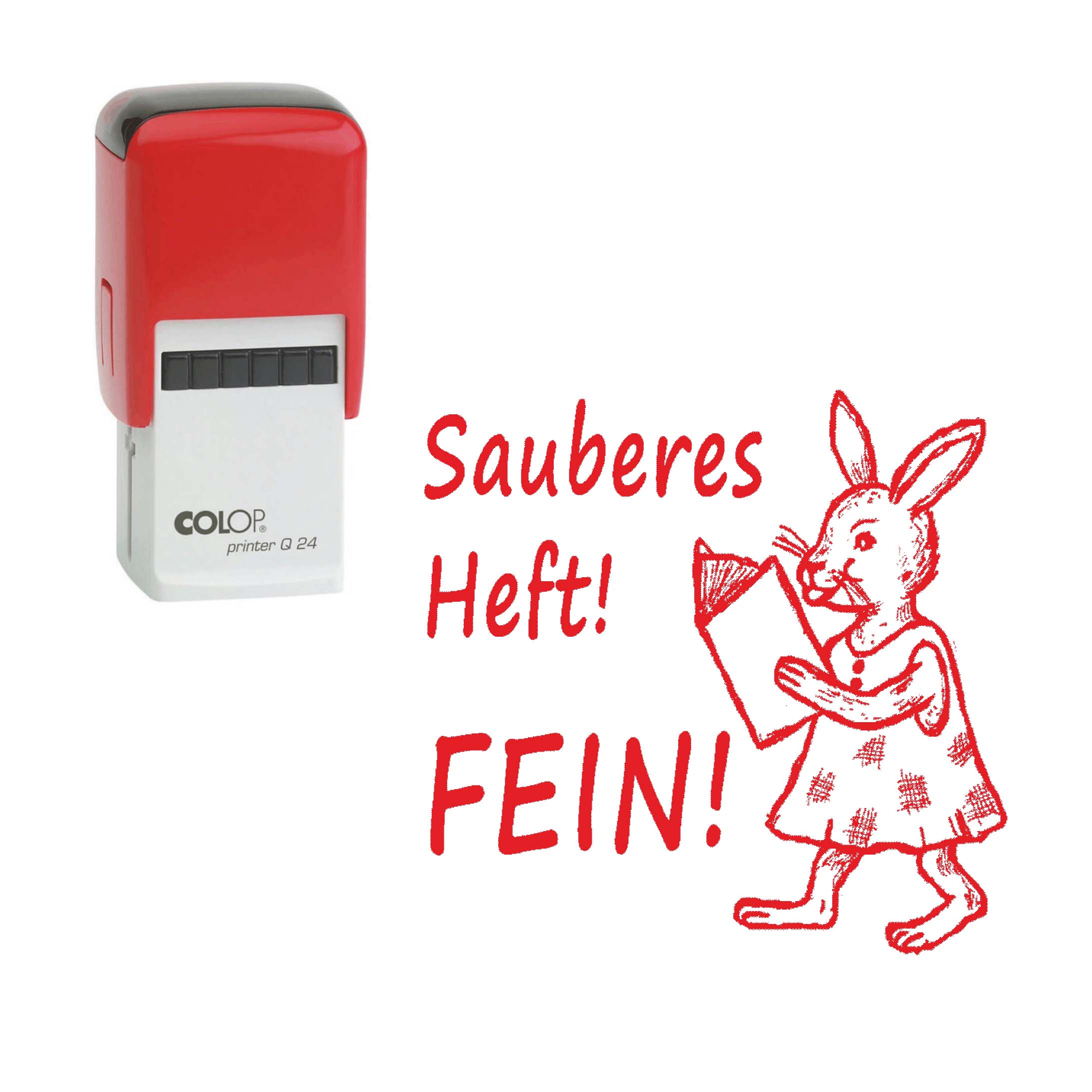 Lehrerstempel Sauberes Heft! Fein! - Automatikstempel Kinder Motivstempel Hase 24 x 24 mm