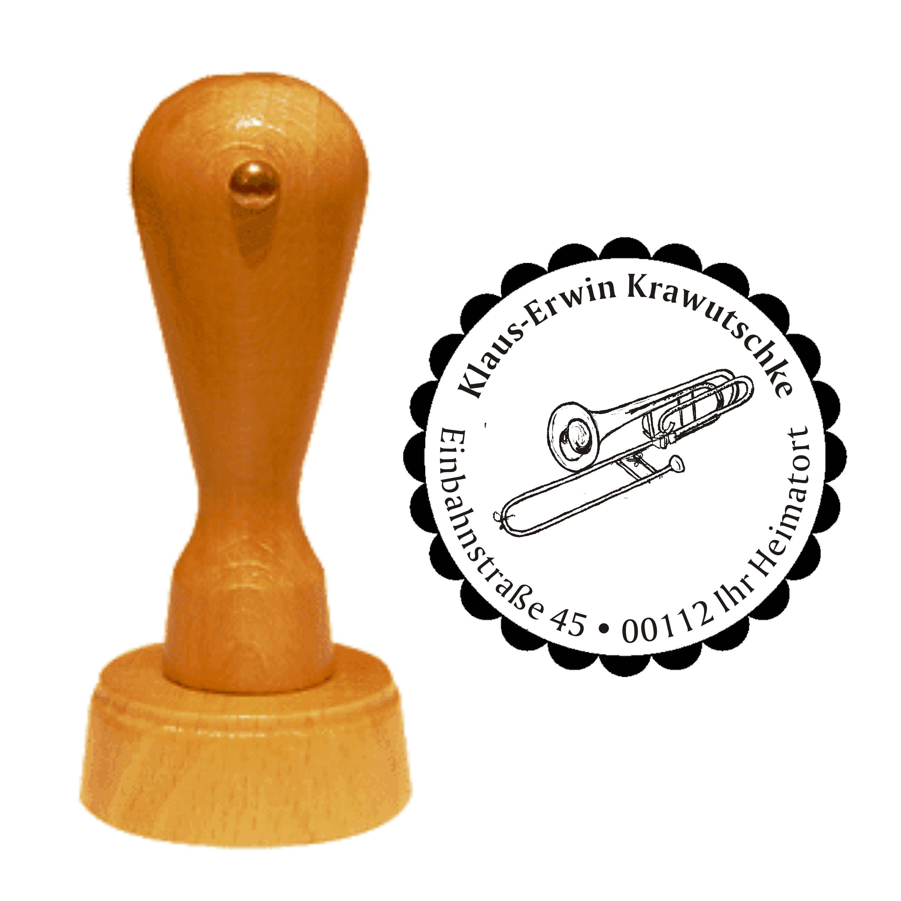 Adressenstempel « POSAUNE 02 » Stempel Ø 40 mm