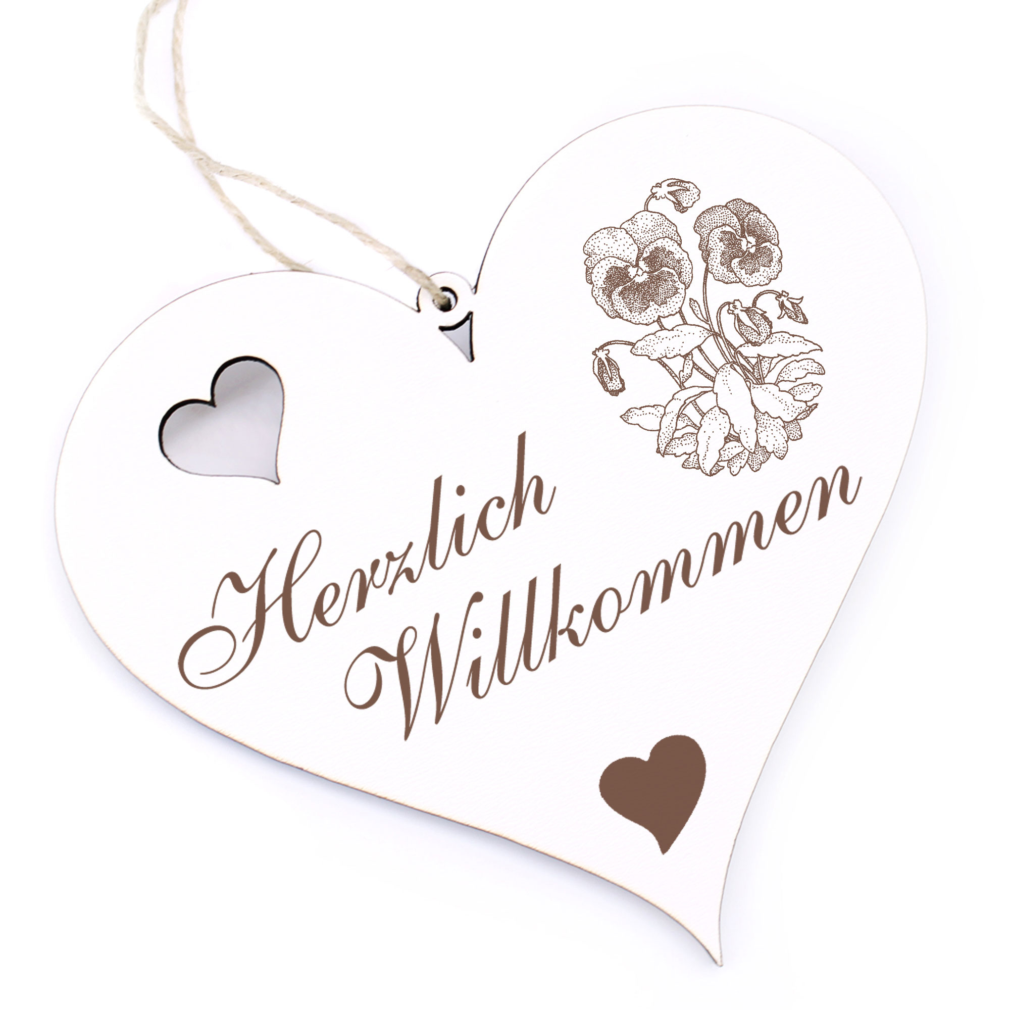 Herzlich Willkommen Schild - Stiefmütterchen - Deko Herz Holz
