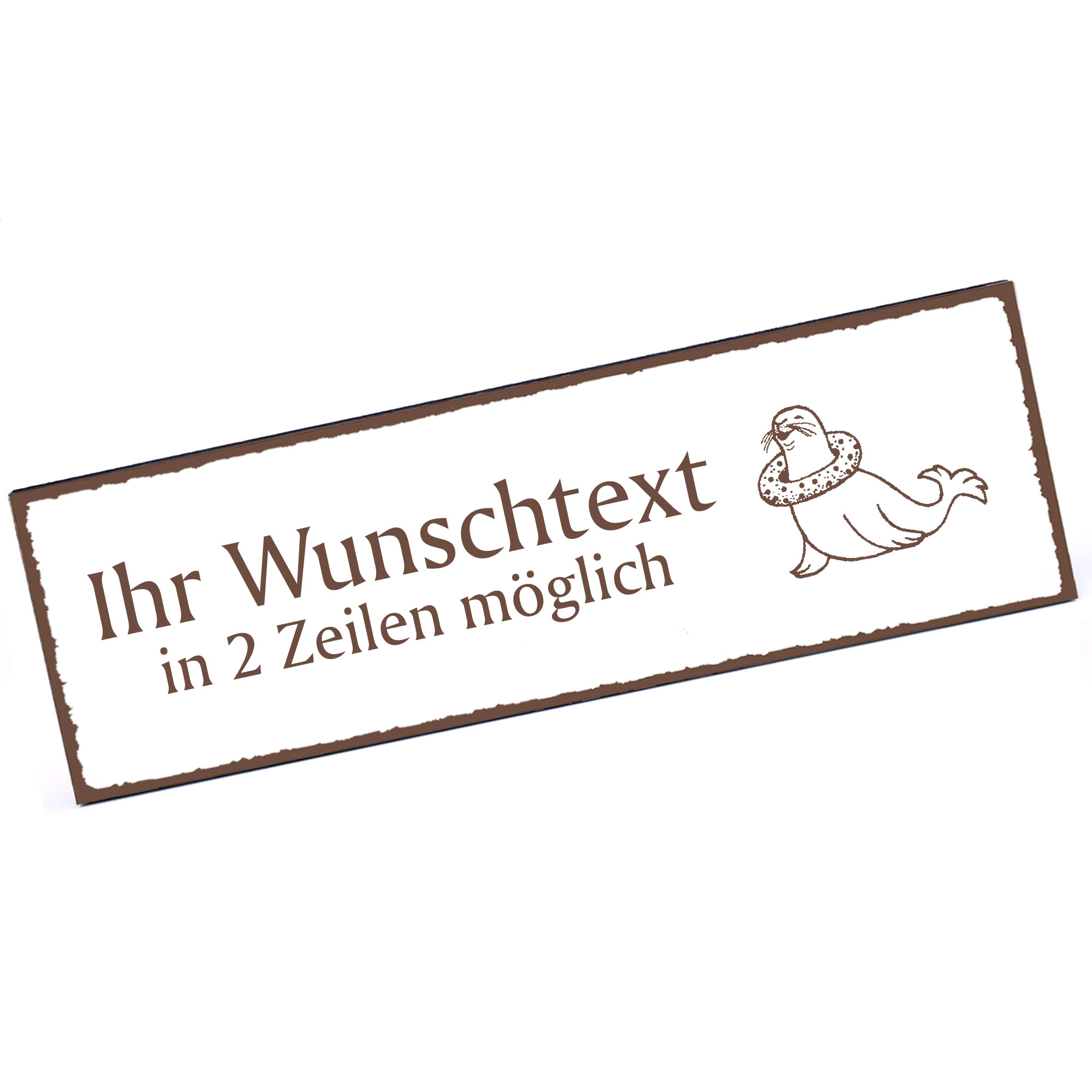 Türschild Robbe mit Schwimmreifen  Namensschild personalisiert mit Gravur - 150mm x 50mm - selbstkle
