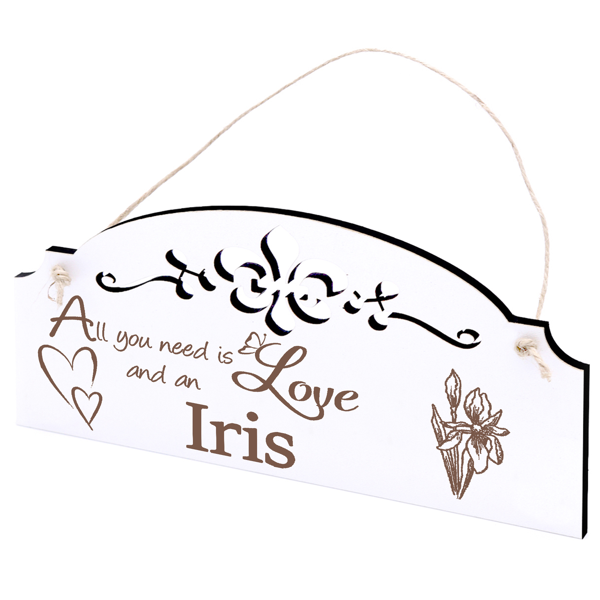 Schild Iris Deko 20x10cm - All you need is Love and an Iris - Holz