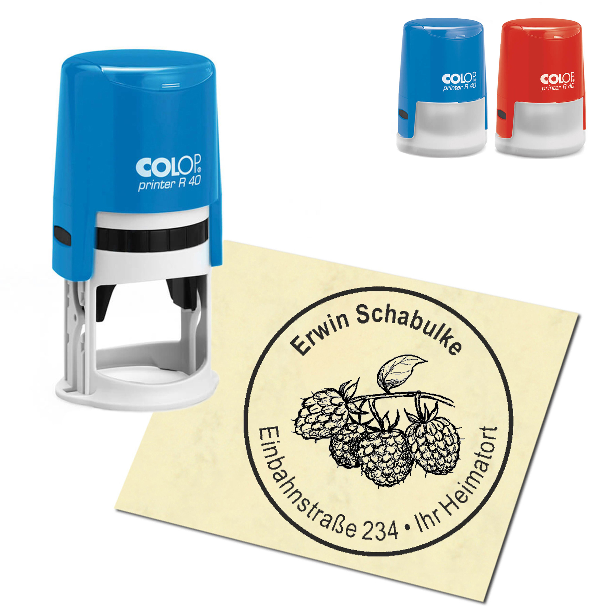 Stempel Adressstempel personalisiert - Himbeere - rund &empty; 40mm