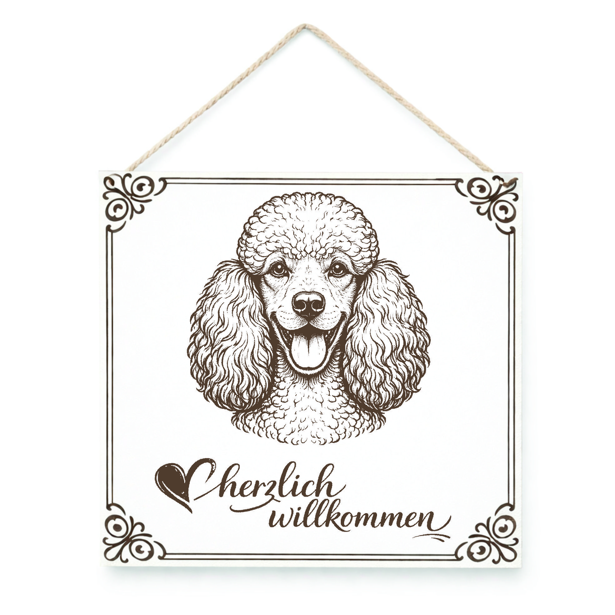 Hund Willkommensschild Pudel – Türschild Herzlich Willkommen  – Dekoschild Haustür 15×15 cm