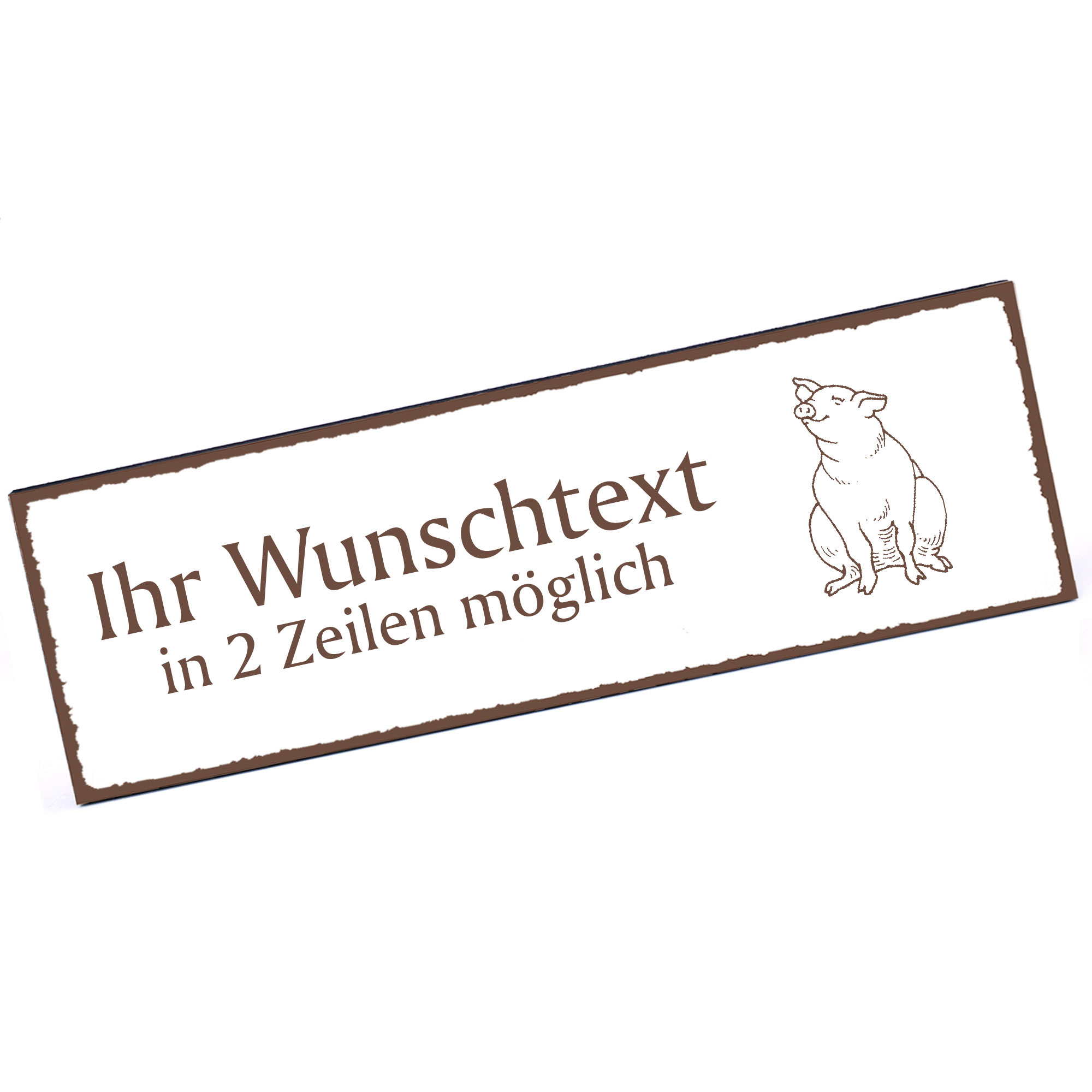 Türschild sitzendes Schwein  Namensschild personalisiert mit Gravur - 150mm x 50mm - selbstklebend