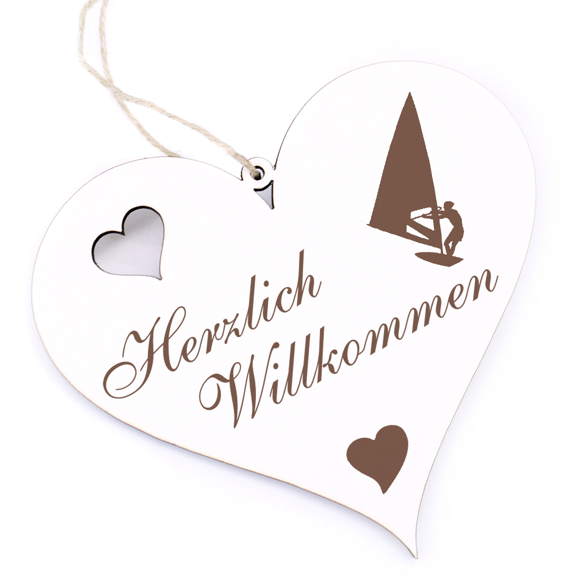 Herzlich Willkommen Schild - Segeln - Deko Herz Holz